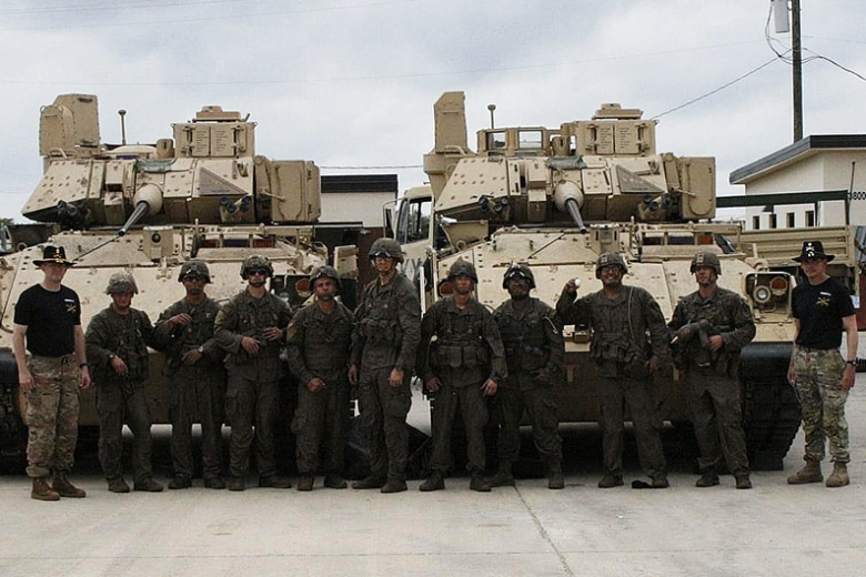Class of 2022 cadets Bobby Kirkland (right) and Cody Quelland (left) successfully completed a Cavalry Spur Ride while attending Cadet Troop Leader Training with 1st Battalion, 5th Regiment, 1st Cavalry Division at Fort Hood, Texas. (Left and below) The Cavalry Spur Ride is an event where new cavalry troopers demonstrate their proficiency, discipline and professionalism by completing numerous events over multiple days. Throughout the 36-hour Spur Ride, these cadets completed events such as physical fitness