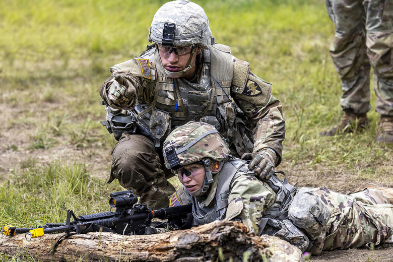 U.S. Military Academy Class of 2025 cadets participate in the Team Live Fire course during Cadet Field Training. Under the supervision of Soldiers from the 1st Battalion, 187th Infantry Regiment, 3rd Brigade Combat Team “Rakkasans,ˮ 101st Airborne Division (Air Assault), cadets sharpen their shoot, move and communicate skills while progressing from a number of dry walk throughs to live ammunition June 9-10 at West Point.   	(Photos by Christopher Hennen/USMA PAO)