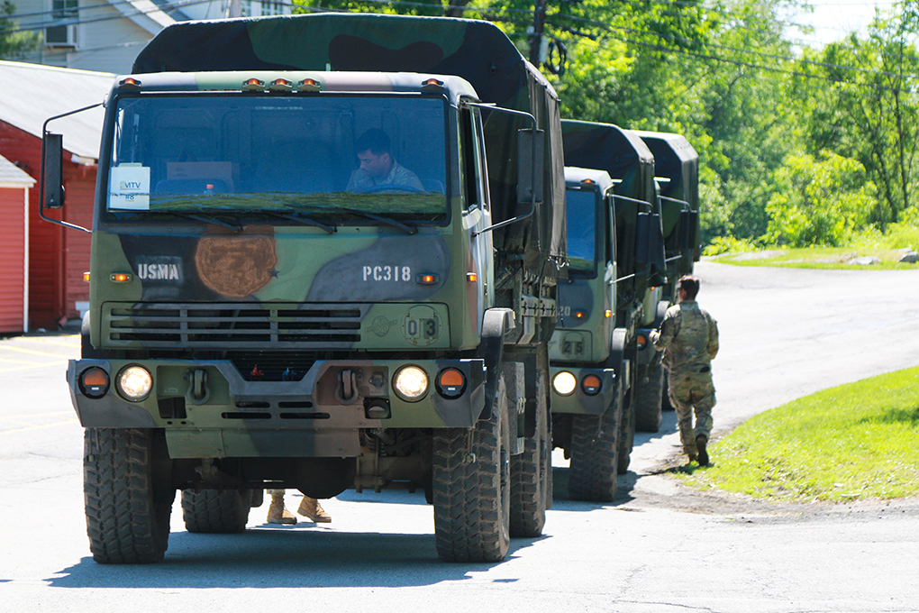 Cadets arrive at Cadet Field Training May 29 at Camp Buckner. CFT is a three-to-four-week program of instruction that emphasizes general military skills, individual preparedness training, preparations for extended field operations, and leading, participating in and conducting small-unit tactical operations.