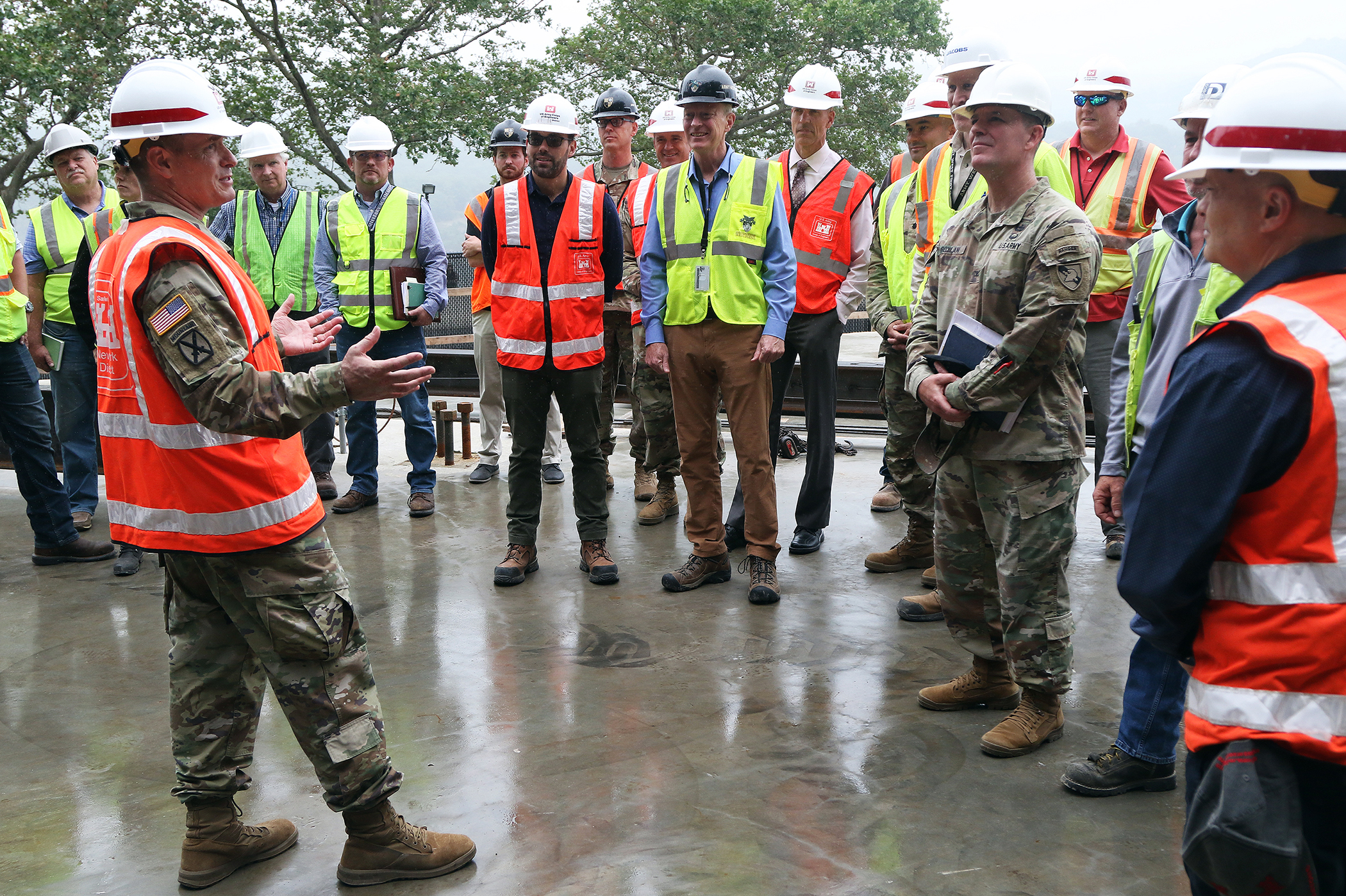 One of the final beams was placed on top of the future Cyber and Engineering Academic Center (CEAC) during a ceremony June 22 at the U.S. Military Academy. Traditionally, a beam topping ceremony is the celebration of the last beam placed on the building and marks a major milestone in the construction process of that building.  (Photo by Eric S. Bartelt/PV)