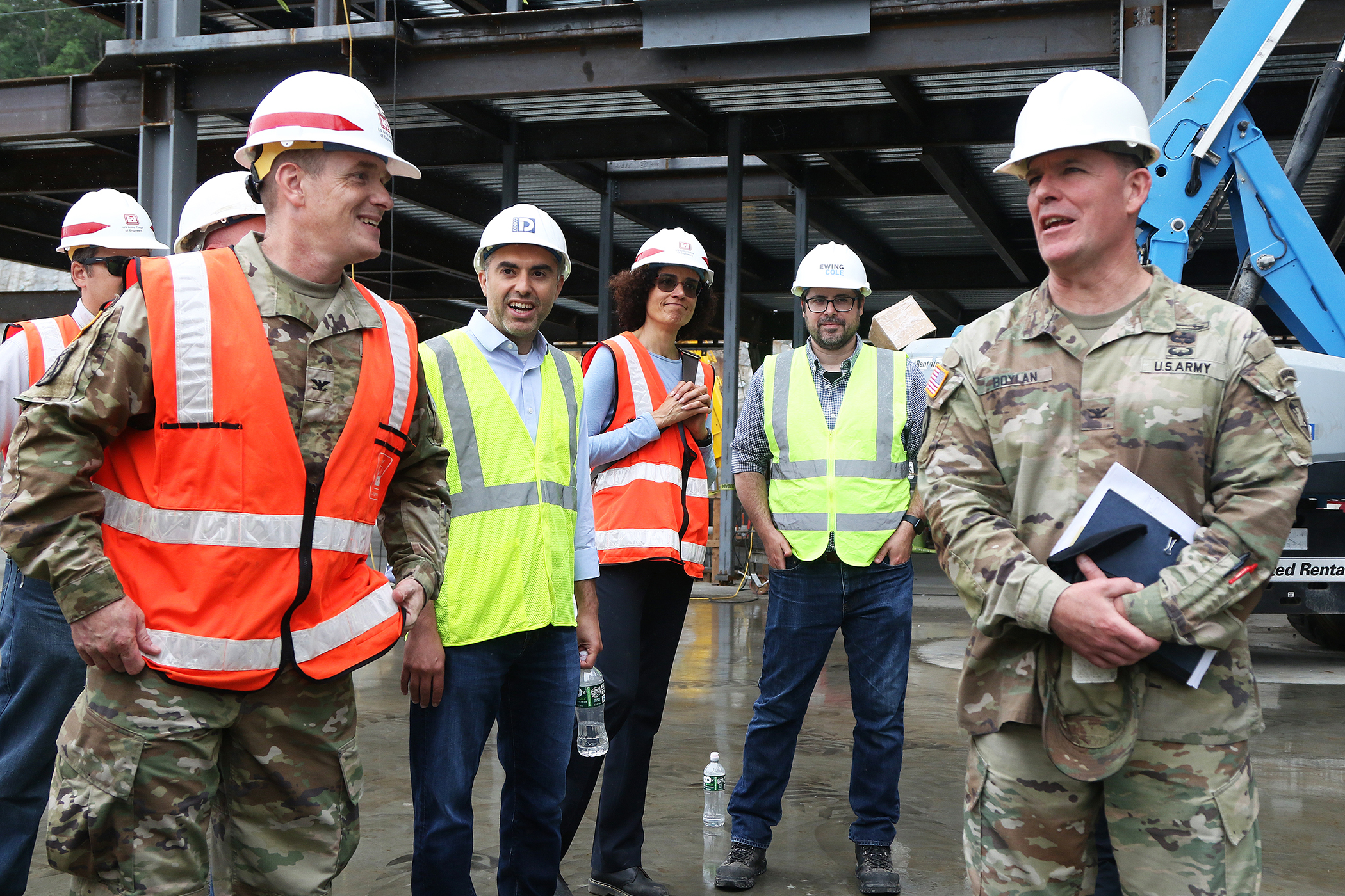 One of the final beams was placed on top of the future Cyber and Engineering Academic Center (CEAC) during a ceremony June 22 at the U.S. Military Academy. Traditionally, a beam topping ceremony is the celebration of the last beam placed on the building and marks a major milestone in the construction process of that building.  (Photo by Eric S. Bartelt/PV)