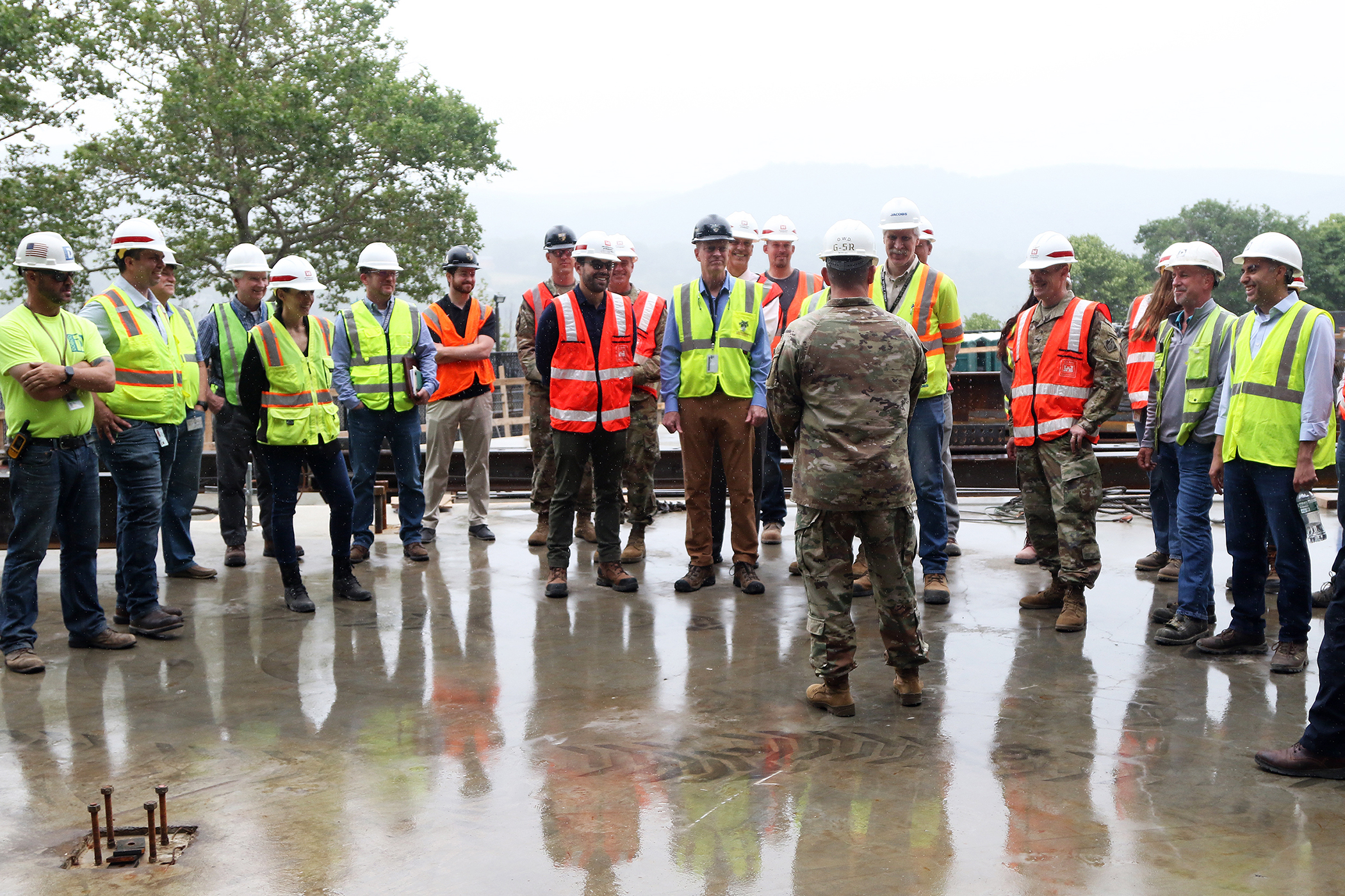 One of the final beams was placed on top of the future Cyber and Engineering Academic Center (CEAC) during a ceremony June 22 at the U.S. Military Academy. Traditionally, a beam topping ceremony is the celebration of the last beam placed on the building and marks a major milestone in the construction process of that building.  (Photo by Eric S. Bartelt/PV)