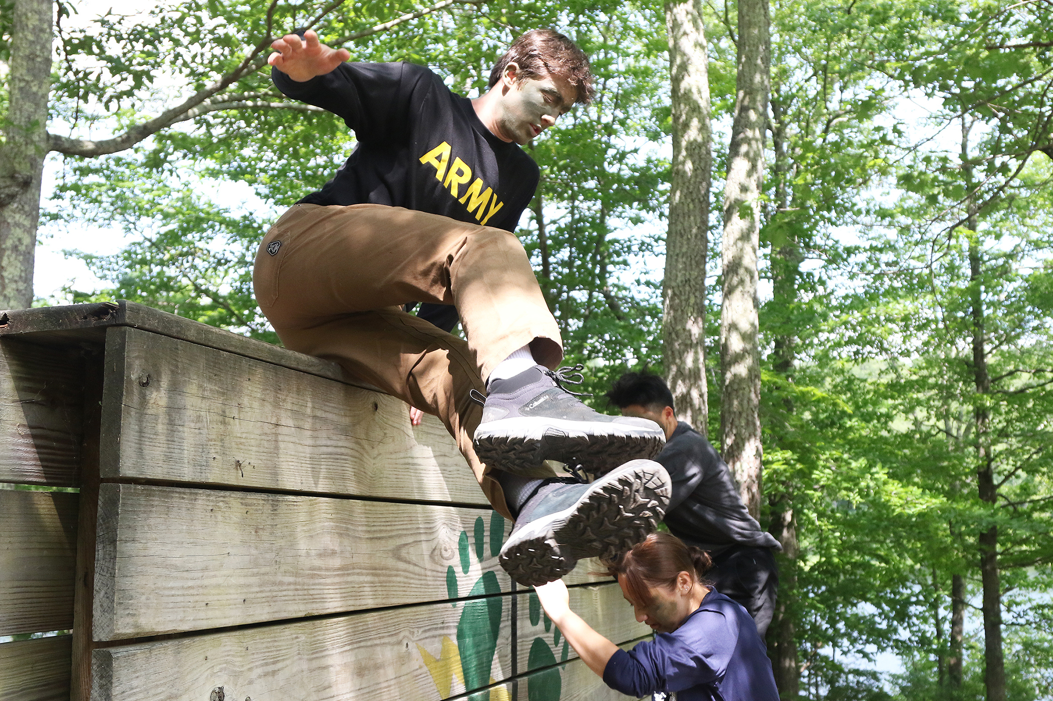 The West Point Summer Leaders Experience II continued June 15 with Military Day for approximately 500 rising high school seniors. SLE is a weeklong program that immerses potential cadet candidates into the academic, military, physical training and social life of West Point cadets. During Military Day, the high school students experience many aspects of the military to include throwing grenades and the physical training aspects by taking on various obstacles at the Anzio Obstacle Course. They were led by the