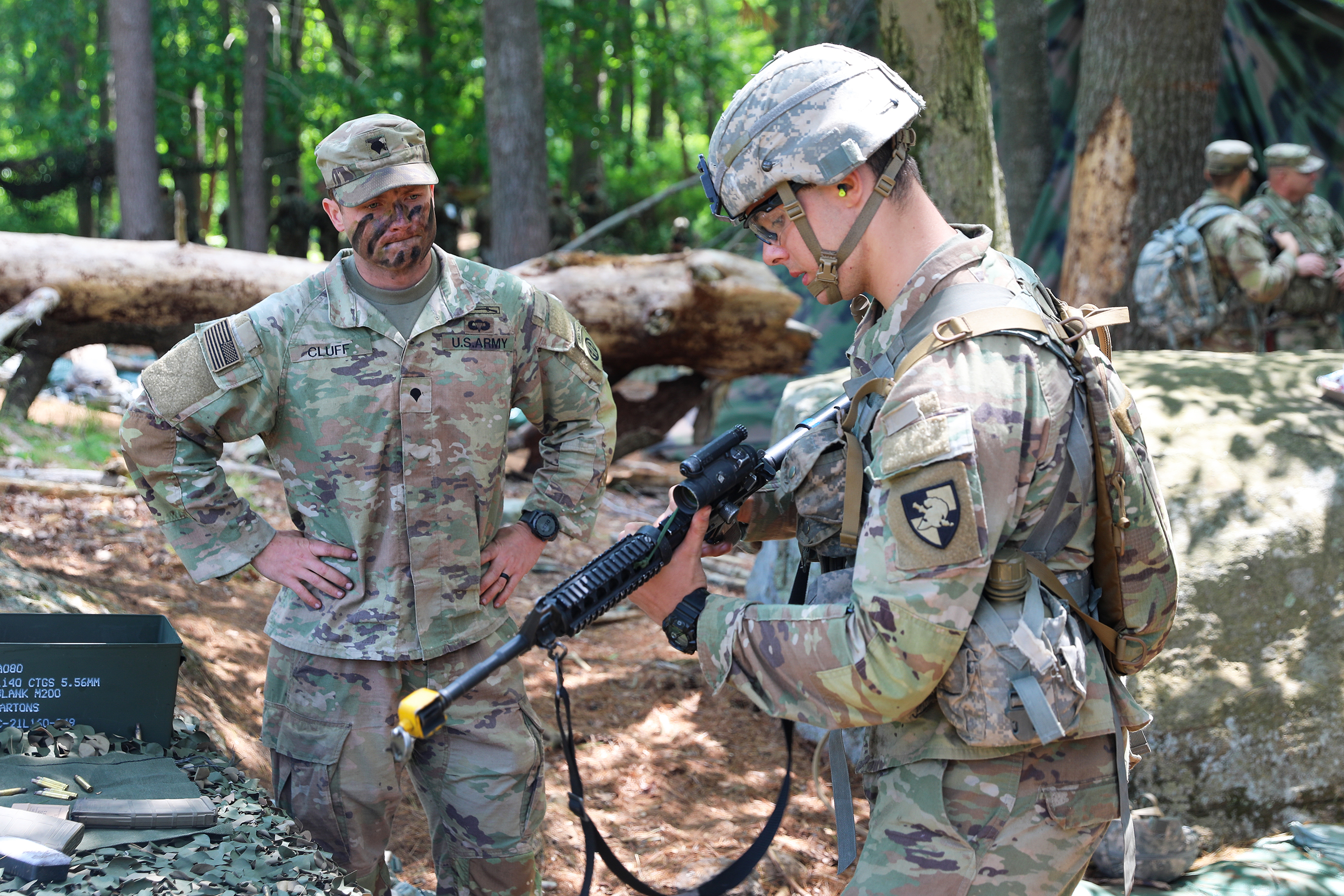 Paratroopers assigned to the task force, from the 1st Brigade Combat Team, 82nd Airborne Division, arrived recently to spend the summer at Camp Natural Bridge, a training area at the U.S. Military Academy, to assist with Cadet Summer Training (CST) 2023. CST is about 12 weeks’ worth of summer training that develops the cadets by giving them the opportunity to train under the guidance of upper-class cadets with the visiting Army units facilitating the initial training of those cadets. The task force also