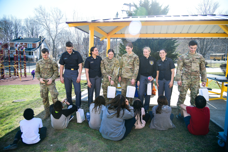 Members of the West Point Big Brothers Big Sisters Club visited the Highland Falls Intermediate School (HFIS) on March 21, in Highland Falls, N.Y. Cadets meet with HFIS students once a week for about an hour to either play at the playground or do mentorship activities like developing goals and character development. For more information on Big Brothers Big Sisters of America program, visit www.bbs.org.    (Photo by Sgt. 1st Class Luisito Brooks/USMA PAO)  