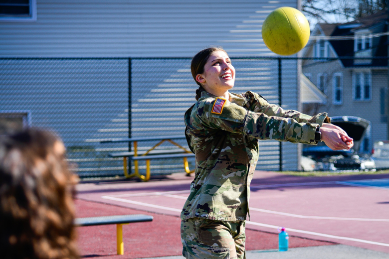 Members of the West Point Big Brothers Big Sisters Club visited the Highland Falls Intermediate School (HFIS) on March 21, in Highland Falls, N.Y. Cadets meet with HFIS students once a week for about an hour to either play at the playground or do mentorship activities like developing goals and character development. For more information on Big Brothers Big Sisters of America program, visit www.bbs.org.    (Photo by Sgt. 1st Class Luisito Brooks/USMA PAO)  