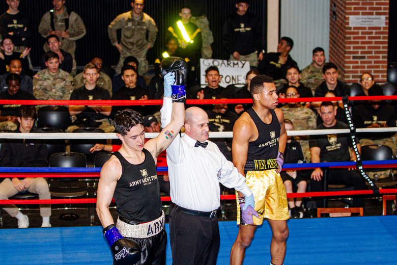 Cadets, staff and faculty rallied in droves at Eisenhower Hall to watch cadets from the Army West Point boxing team and Corps of Cadets compete against one another in a no holds barred match, showcasing their boxing acumen during the 67th annual Army West Point Brigade Boxing Open Finals Feb. 24 at the U.S. Military Academy. The evening's highlights included nine action-packed bouts representing 14 companies across the Corps of Cadets. The winners advanced to the National Collegiate Boxing Association - NCB