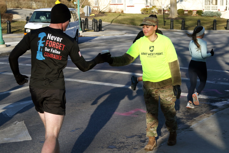 The Army West Point Marathon Team hosted the seventh annual Fallen Comrades Half Marathon March 19 at the U.S. Military Academy. This year, 638 participants braved brisk sub-32-degree weather to partake in a one-mile Kids Fun Run in addition to the 13.1-mile run and ruck march throughout the West Point post starting and finishing at Michie Stadium. The race is dedicated to those members of the Long Gray Line who served during war and paid the ultimate sacrifice. The team celebrates their memory with a