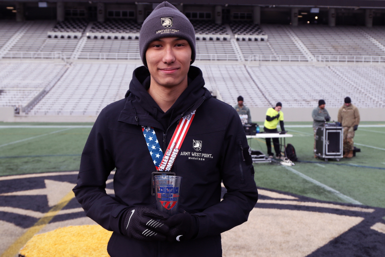 The Army West Point Marathon Team hosted the seventh annual Fallen Comrades Half Marathon March 19 at the U.S. Military Academy. This year, 638 participants braved brisk sub-32-degree weather to partake in a one-mile Kids Fun Run in addition to the 13.1-mile run and ruck march throughout the West Point post starting and finishing at Michie Stadium. The race is dedicated to those members of the Long Gray Line who served during war and paid the ultimate sacrifice. The team celebrates their memory with a 