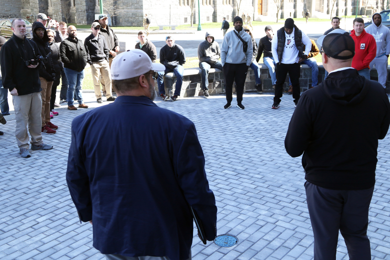 About 40 noncommissioned officers and officers from 2nd Battalion, 315th Brigade Engineer Battalion “Shogun” from Fort Dix, N.J., toured the U.S. Military Academy March 30 as part of a unique professional development staff ride opportunity and to build an esprit de corps among the unit members.    (Photo by Eric S. Bartelt/PV)