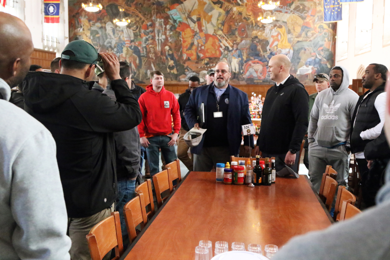 About 40 noncommissioned officers and officers from 2nd Battalion, 315th Brigade Engineer Battalion “Shogun” from Fort Dix, N.J., toured the U.S. Military Academy March 30 as part of a unique professional development staff ride opportunity and to build an esprit de corps among the unit members.    (Photo by Eric S. Bartelt/PV)