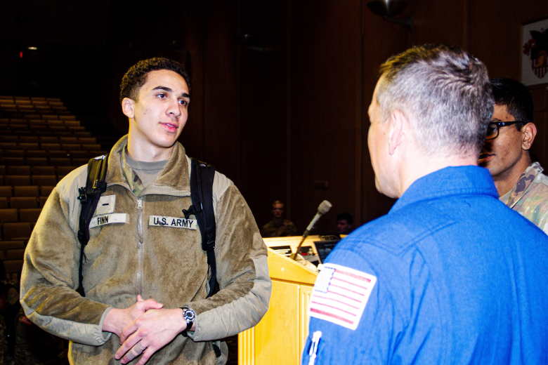 NASA Astronaut Bob Hines spoke about his career, the importance of staying true to one’s goals and what it means to serve as a pilot and astronaut to an audience of over 900 cadets at Thayer Hall during his evening lecture hosted by the Department of Physics and Nuclear Engineering on Feb. 22 at the U.S. Military Academy.    (Photo by Jorge Garcia/PV)