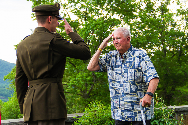 Class of 2021 Cadet and new 2nd Lt. Tully Boylan salutes his grandfather retired Maj. Gen. and former Commandant of the Corps of Cadets Peter Boylan Jr. II after commissioning Saturday at West Point.