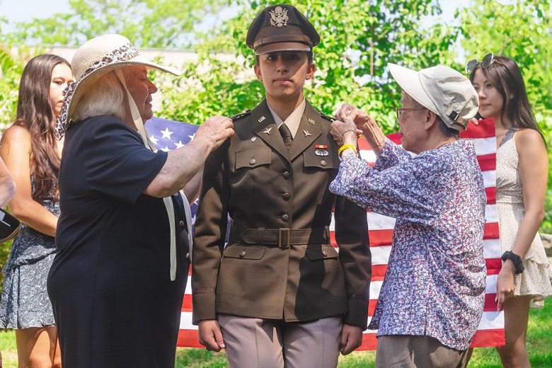New 2nd Lts. Josiah Spain (top), Alexa Zammit (left) and Isaac Hagberg (above) have their second lieutenant bars placed on their shoulders by family members and recite the oath to take official responsibility as officers in the U.S. Army Saturday at West Point.     (Photos by Jorge Garcia/PV, Elizabeth Woodruff/USMA PAO and Class of 2023 Cadet Tyler Williams)