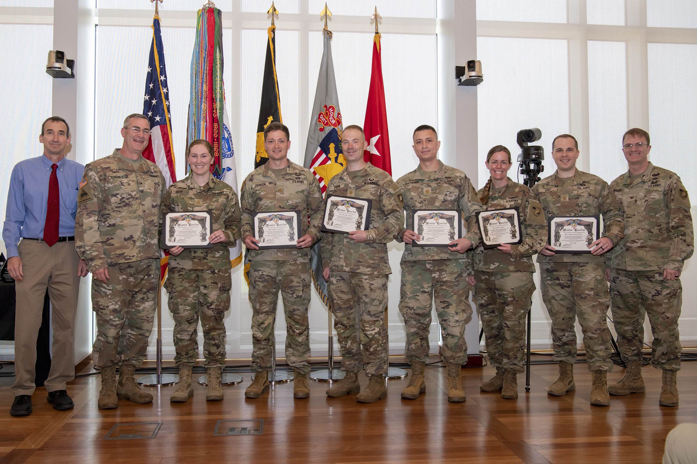 The Dean of the Academic Board, Brig. Gen. Shane Reeves, recognized instructors and professors for their excellence in several different categories, two-year master teaching program graduates and the 2023 Apgar Award recipients during a Dean’s Awards ceremony May 15 at the Haig Room.   (Photo by Kyle Osterhoudt/USMA PAO)