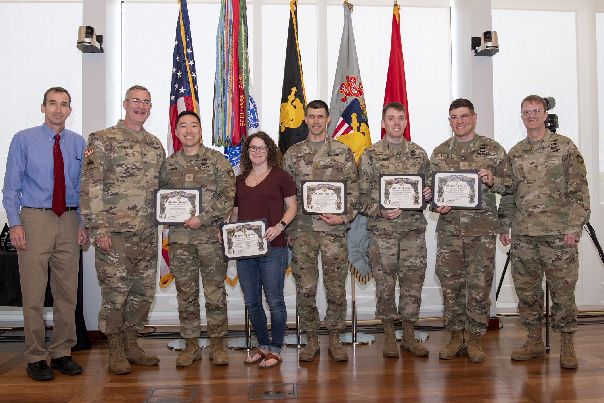 The Dean of the Academic Board, Brig. Gen. Shane Reeves, recognized instructors and professors for their excellence in several different categories, two-year master teaching program graduates and the 2023 Apgar Award recipients during a Dean’s Awards ceremony May 15 at the Haig Room.   (Photo by Kyle Osterhoudt/USMA PAO)