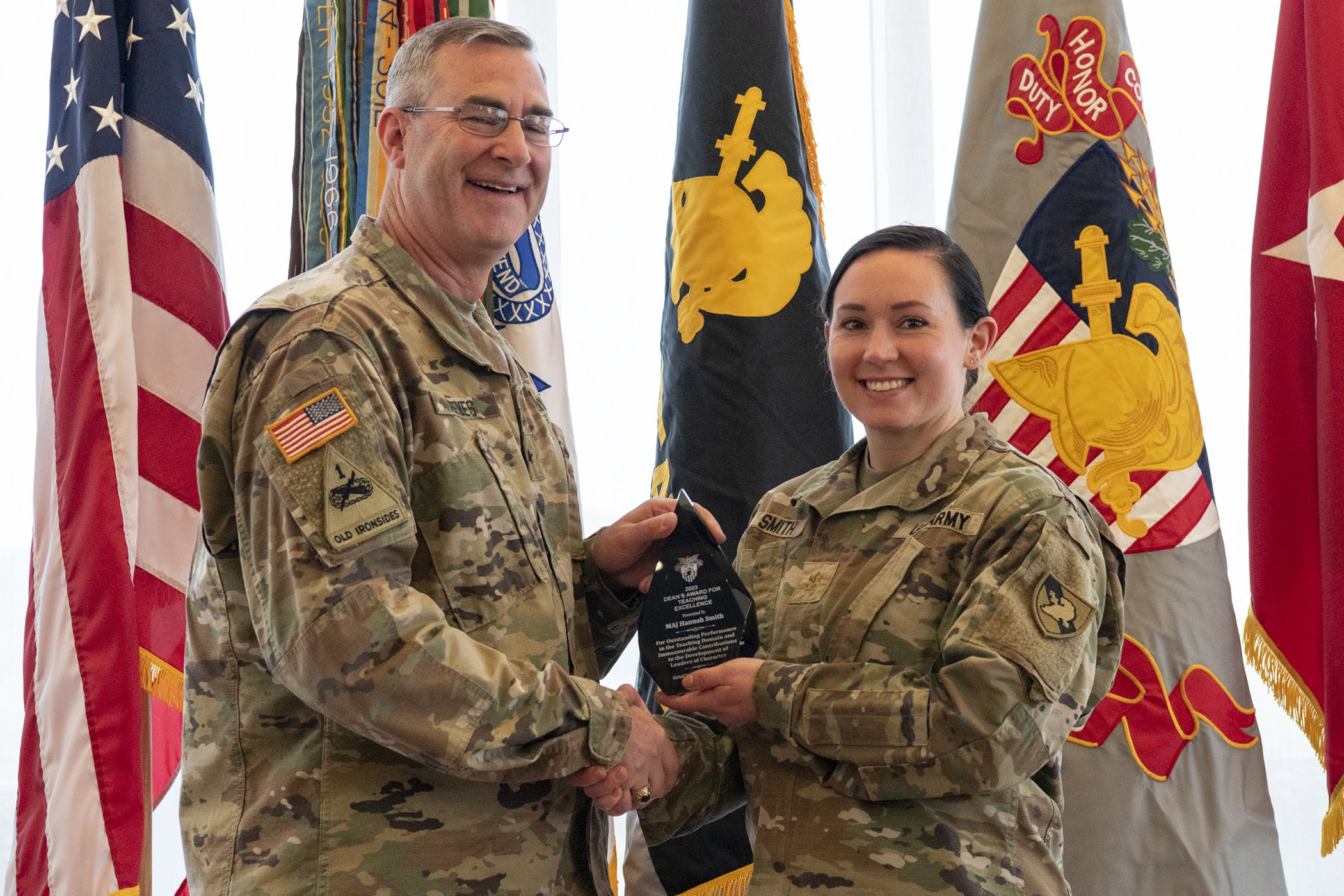 The Dean of the Academic Board, Brig. Gen. Shane Reeves, recognized instructors and professors for their excellence in several different categories, two-year master teaching program graduates and the 2023 Apgar Award recipients during a Dean’s Awards ceremony May 15 at the Haig Room.   (Photo by Kyle Osterhoudt/USMA PAO)