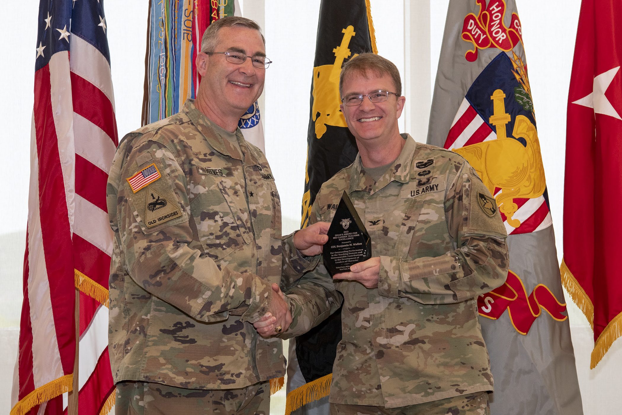The Dean of the Academic Board, Brig. Gen. Shane Reeves, recognized instructors and professors for their excellence in several different categories, two-year master teaching program graduates and the 2023 Apgar Award recipients during a Dean’s Awards ceremony May 15 at the Haig Room.   (Photo by Kyle Osterhoudt/USMA PAO)