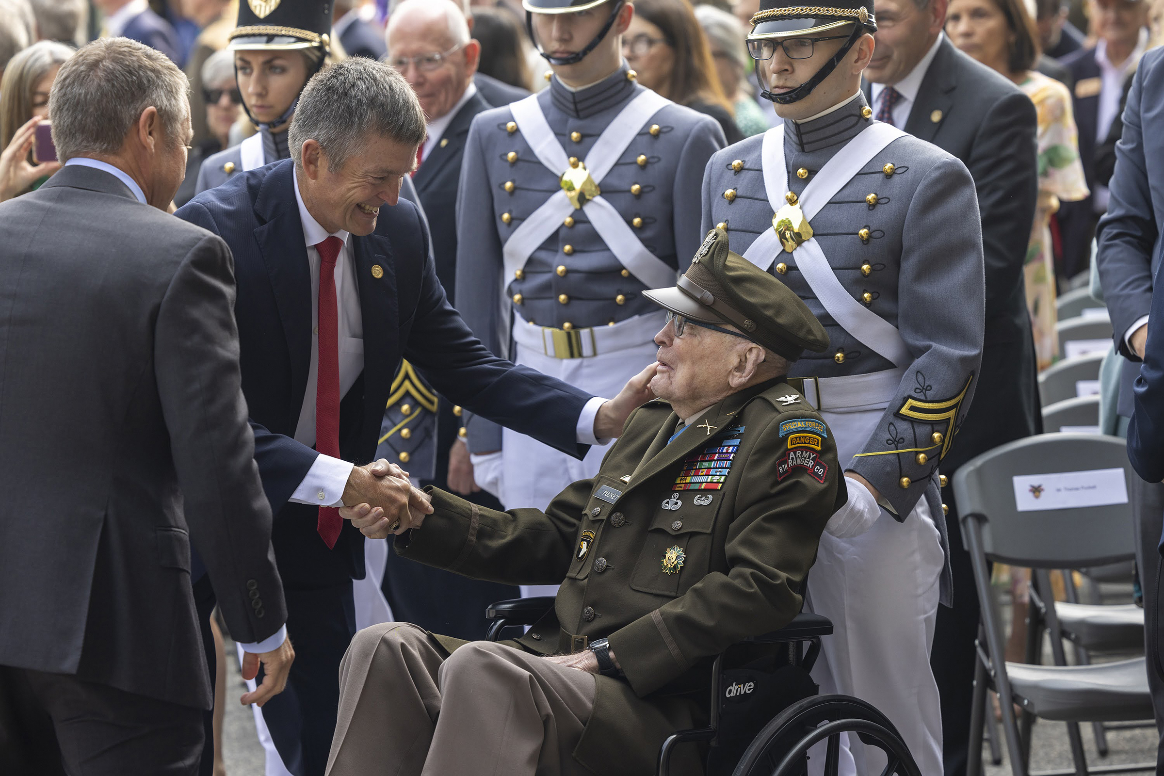 The U.S. Military Academy honored one of its remarkable graduates, retired Col. Ralph Puckett Jr., with a Medal of Honor Plaque Unveiling Ceremony in the Inchon Sallyport May 23 at West Point. The event was hosted by USMA Superintendent Lt. Gen. Steven W. Gilland.    (Photo by Christopher Hennen/USMA PAO)