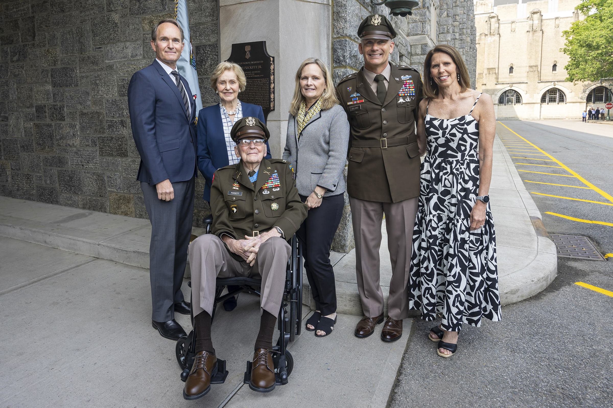 The U.S. Military Academy honored one of its remarkable graduates, retired Col. Ralph Puckett Jr., with a Medal of Honor Plaque Unveiling Ceremony in the Inchon Sallyport May 23 at West Point. The event was hosted by USMA Superintendent Lt. Gen. Steven W. Gilland.    (Photo by Christopher Hennen/USMA PAO)