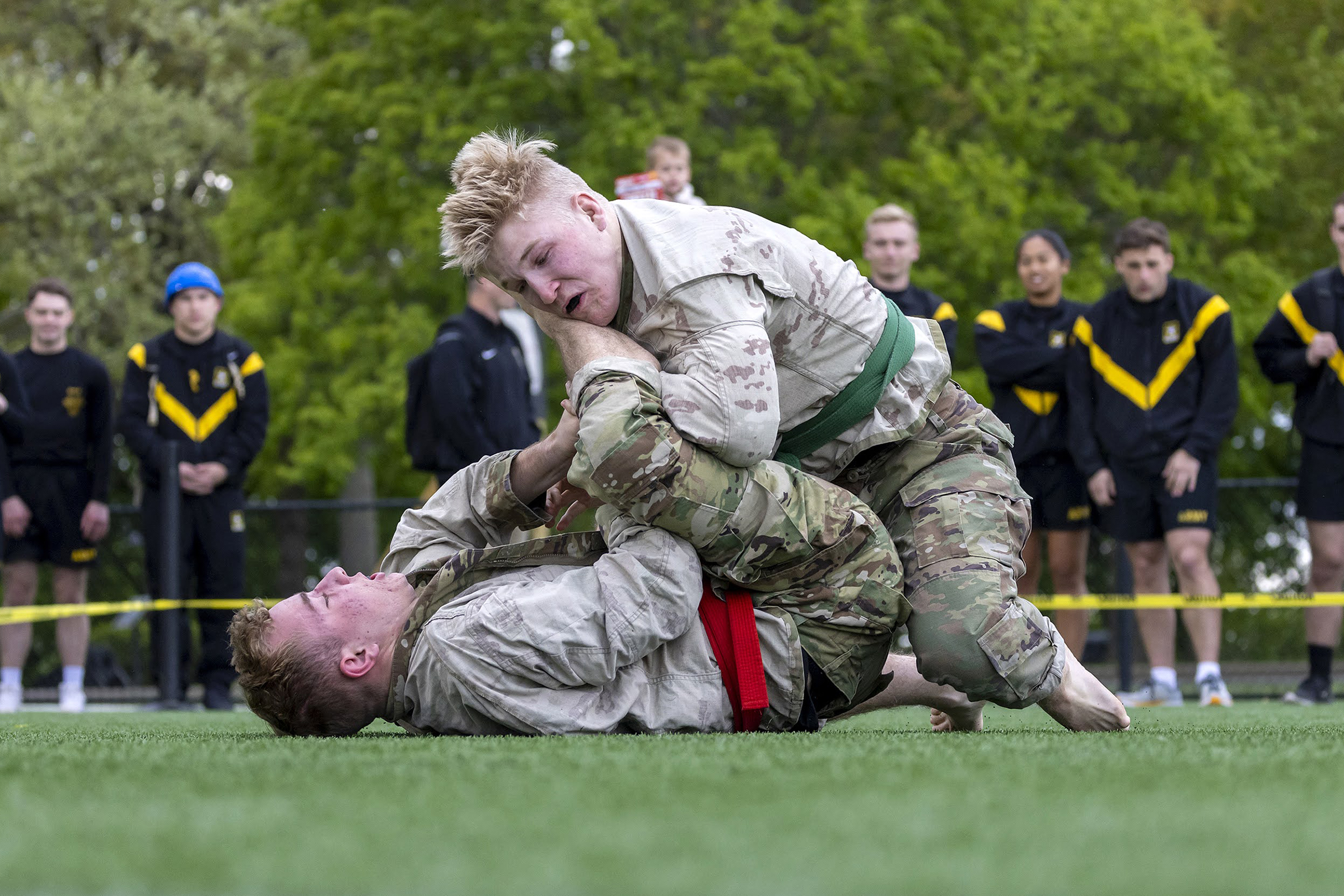 Brigade finalist teams and individuals competed in the Spring Brigade Athletics Championships among company athletic teams on May 1 at Daly Field and the Arvin Cadet Physical Development Center. The finalists competed in five sports to include Flickerball, Ultimate Frisbee, Orienteering, Team Handball and Grappling under the purview of the Department of Physical Education.   (Photo by Christopher Hennen/USMA PAO)