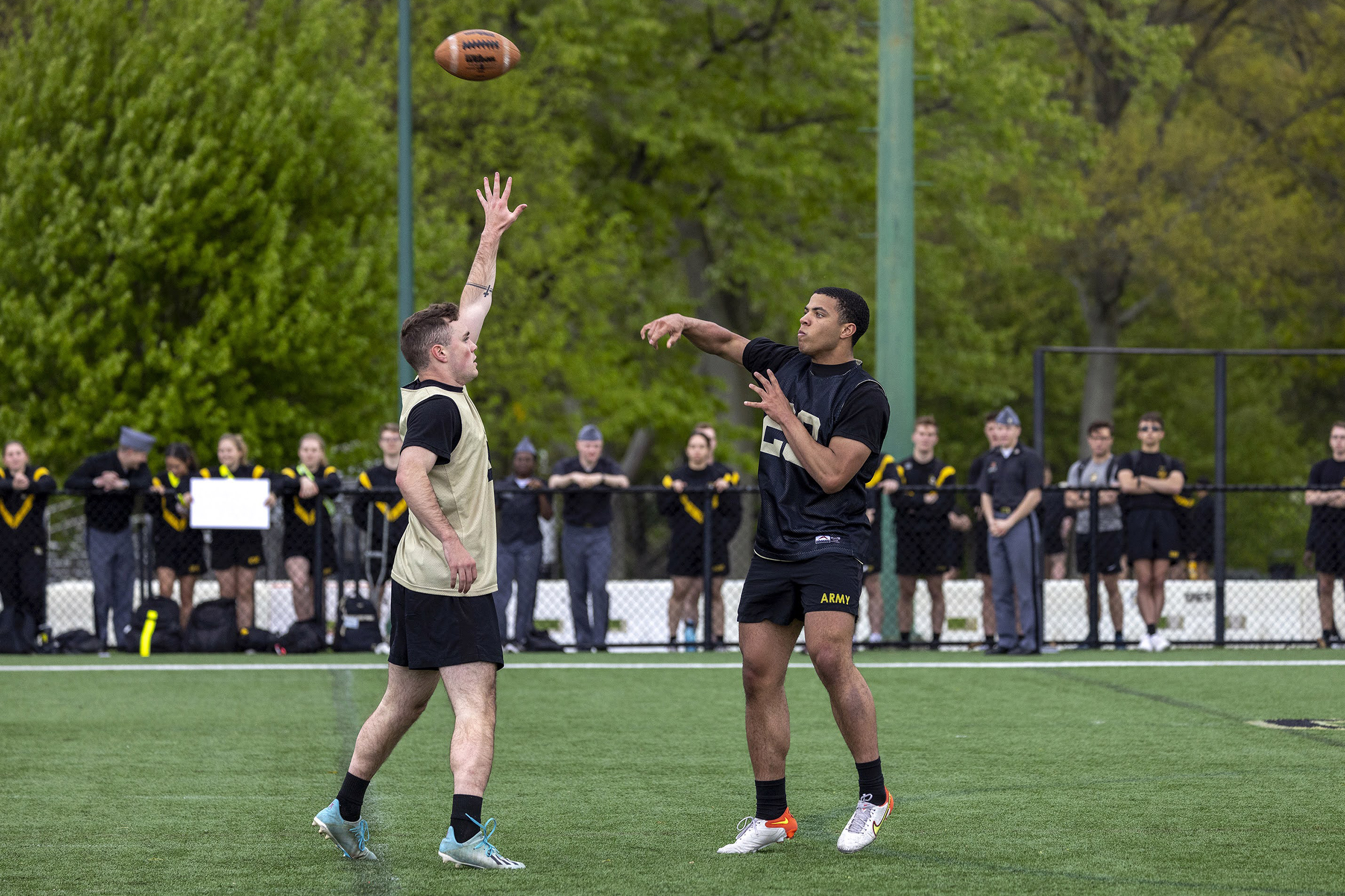 Brigade finalist teams and individuals competed in the Spring Brigade Athletics Championships among company athletic teams on May 1 at Daly Field and the Arvin Cadet Physical Development Center. The finalists competed in five sports to include Flickerball, Ultimate Frisbee, Orienteering, Team Handball and Grappling under the purview of the Department of Physical Education.   (Photo by Christopher Hennen/USMA PAO)