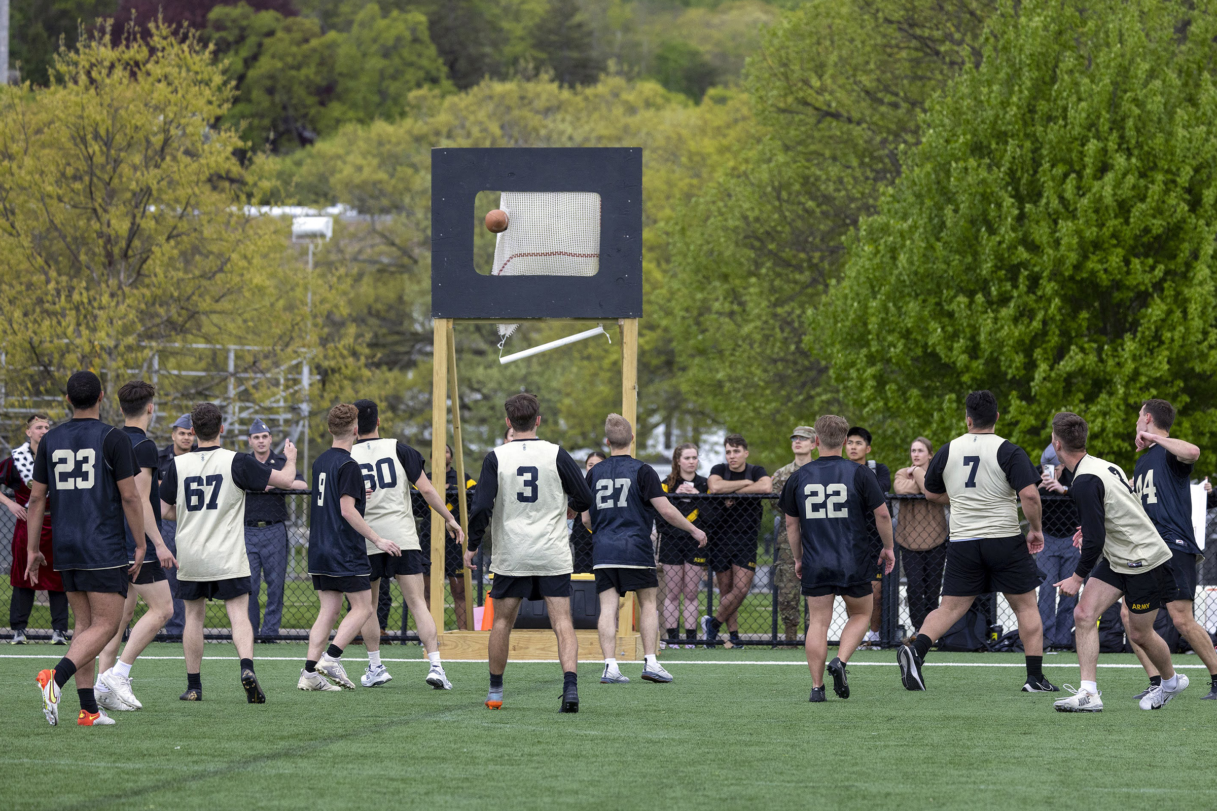 Brigade finalist teams and individuals competed in the Spring Brigade Athletics Championships among company athletic teams on May 1 at Daly Field and the Arvin Cadet Physical Development Center. The finalists competed in five sports to include Flickerball, Ultimate Frisbee, Orienteering, Team Handball and Grappling under the purview of the Department of Physical Education.   (Photo by Christopher Hennen/USMA PAO)