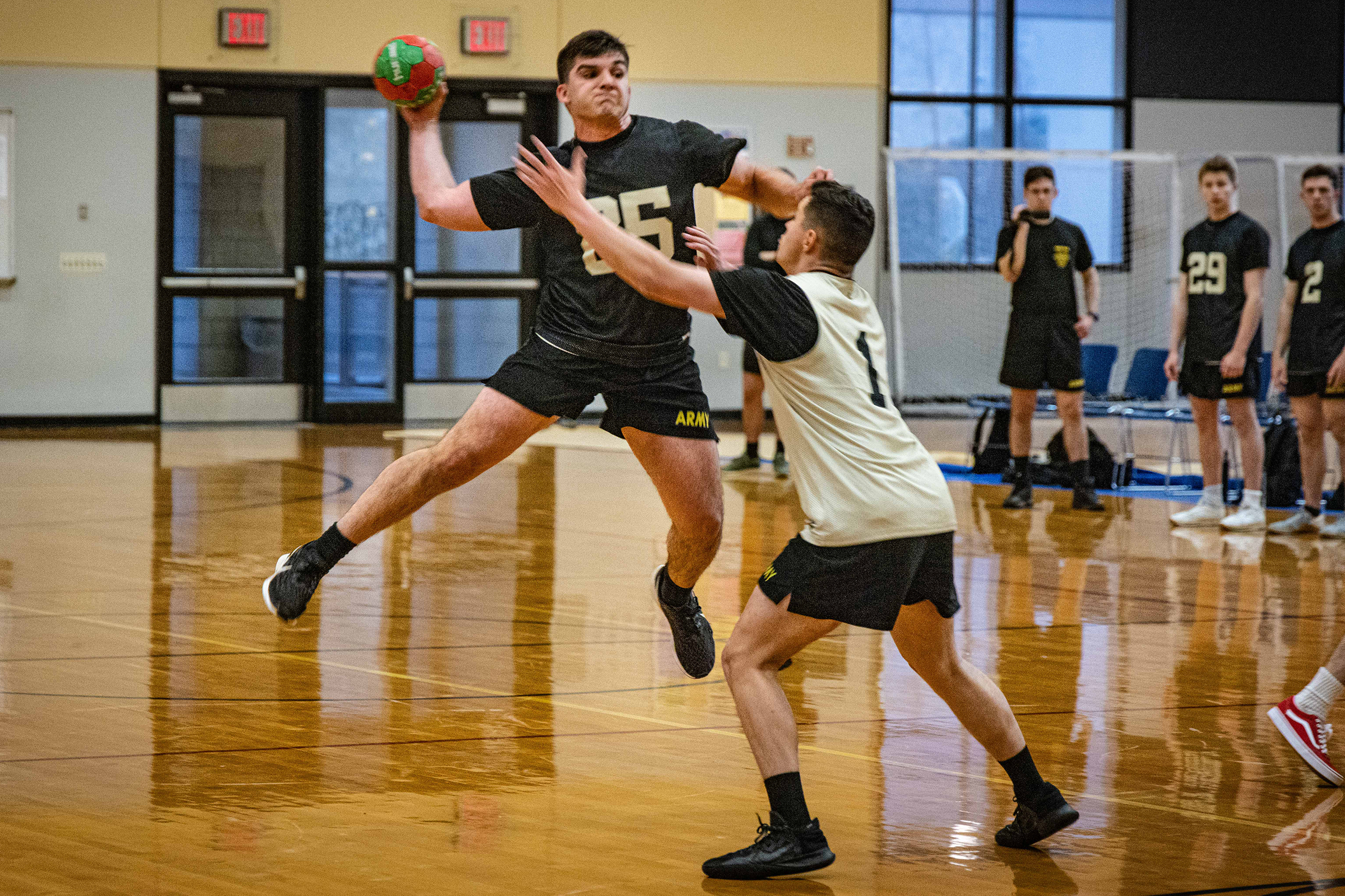 Brigade finalist teams and individuals competed in the Spring Brigade Athletics Championships among company athletic teams on May 1 at Daly Field and the Arvin Cadet Physical Development Center. The finalists competed in five sports to include Flickerball, Ultimate Frisbee, Orienteering, Team Handball and Grappling under the purview of the Department of Physical Education.   (Photo by Michelle Matos/USMA PAO)