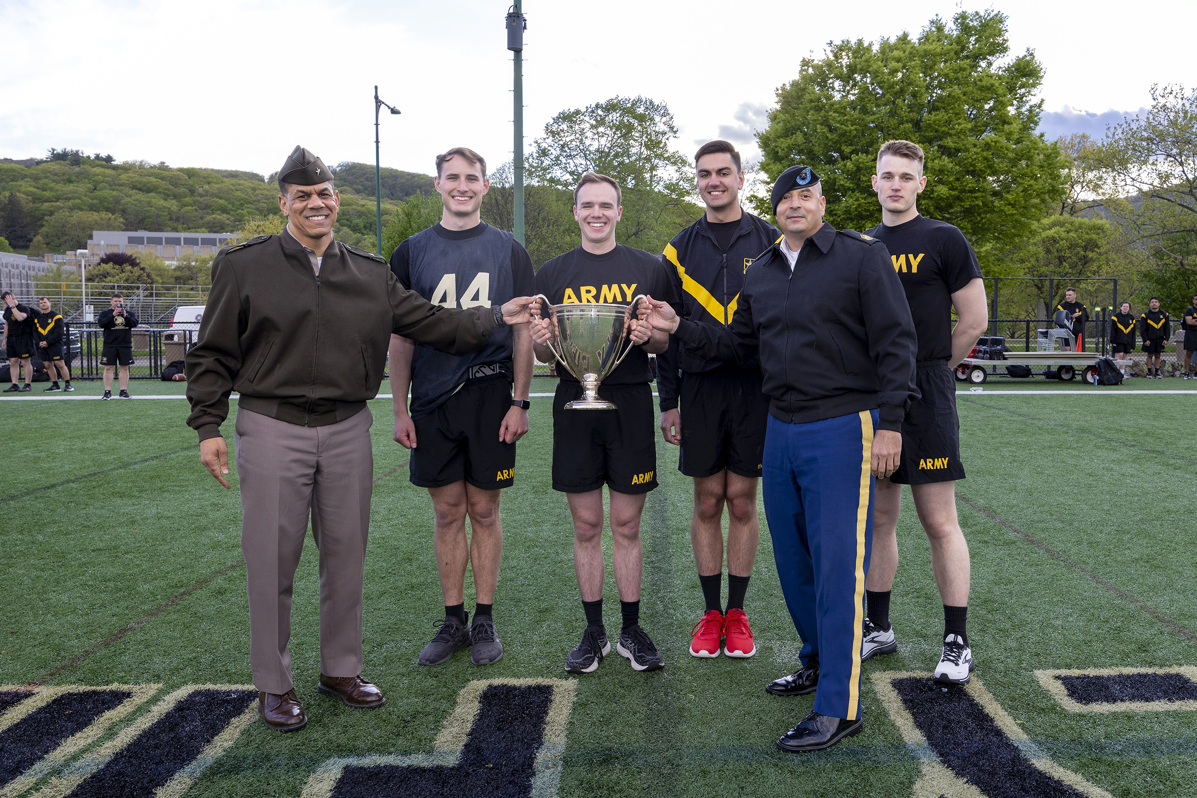 Brigade finalist teams and individuals competed in the Spring Brigade Athletics Championships among company athletic teams on May 1 at Daly Field and the Arvin Cadet Physical Development Center. The finalists competed in five sports to include Flickerball, Ultimate Frisbee, Orienteering, Team Handball and Grappling under the purview of the Department of Physical Education.   (Photo by Christopher Hennen/USMA PAO)