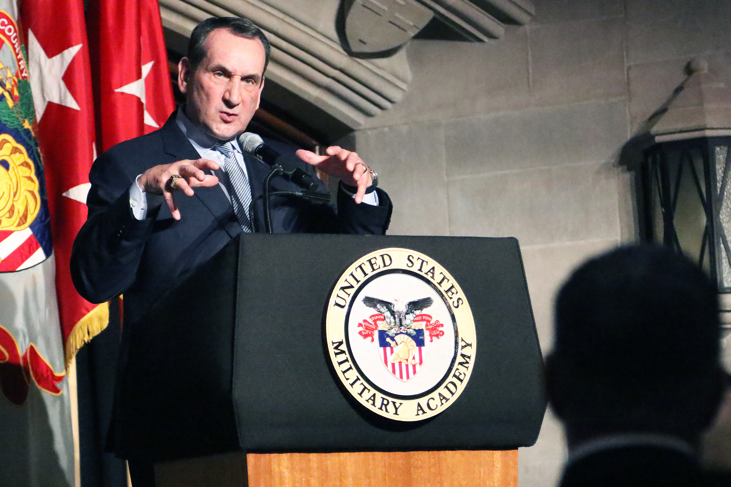 The Department of Physical Education hosted the 17th annual Mike Krzyzewski Teaching Character Through Sport Award May 4 at the Cadet Mess Hall. The award recognizes West Point cadet-athletes, coaches, officers in charge (OIC) and sport educators for their outstanding commitment to the development of noble character through athletic participation and leadership. During the ceremony, six winners and six runners-up from three categories of athletics – Company Athletics (CA), Competitive Club Athletics (CCA) a