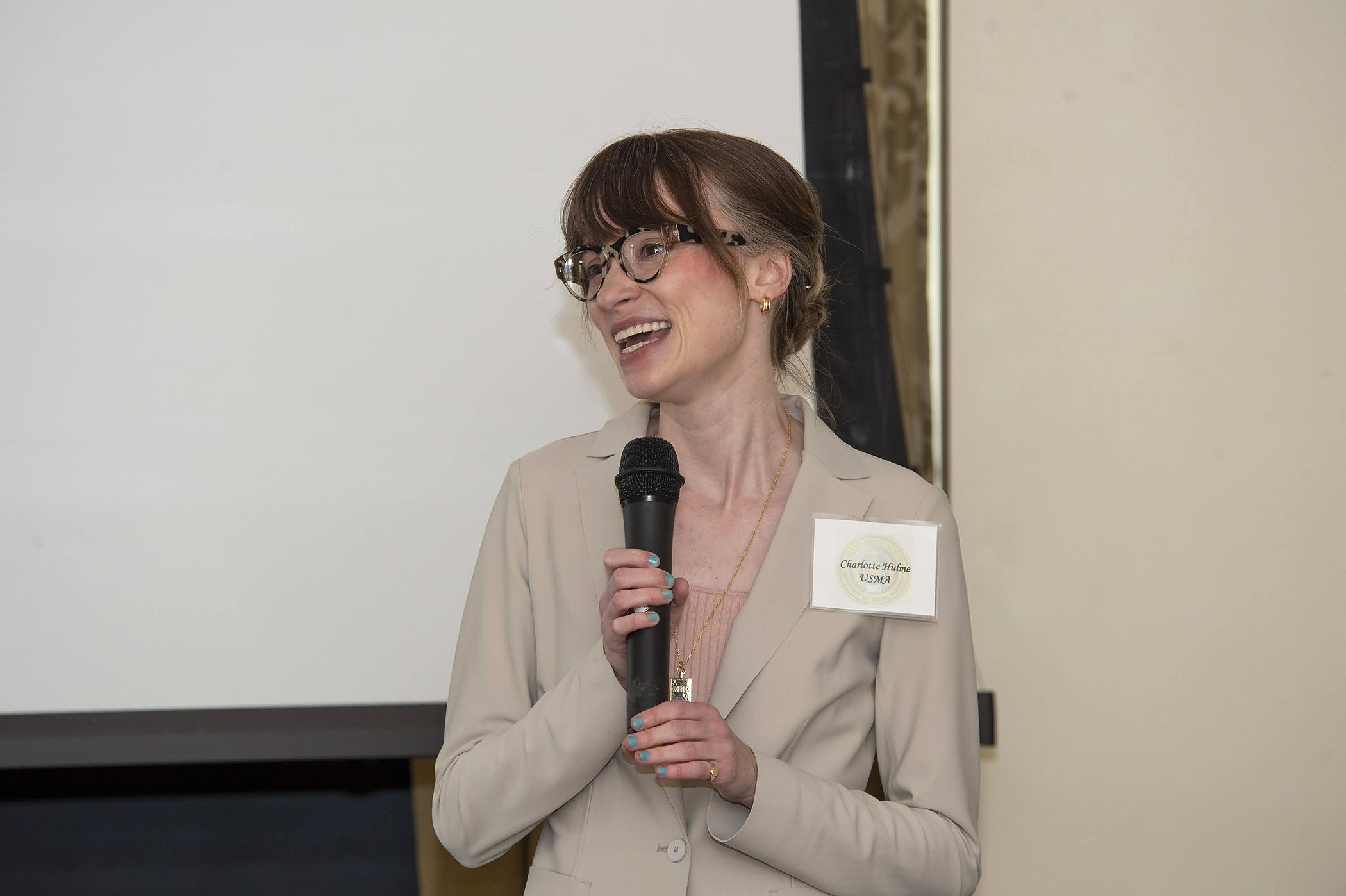 The USMA Department of Social Sciences and its Grand Strategy program hosted the inaugural Frontiers of Grand Strategy (FOGS) Workshop. The Careers in Strategy conversation featured retired Army Col. Abigail Linnington, professor of Practice at The Fletcher School at Tufts University, and Dr. Malia Du Mont, vice president of Strategy at Bard College, April 14 at West Point Club. (Photo by Kyle Osterhoudt/USMA PAO)