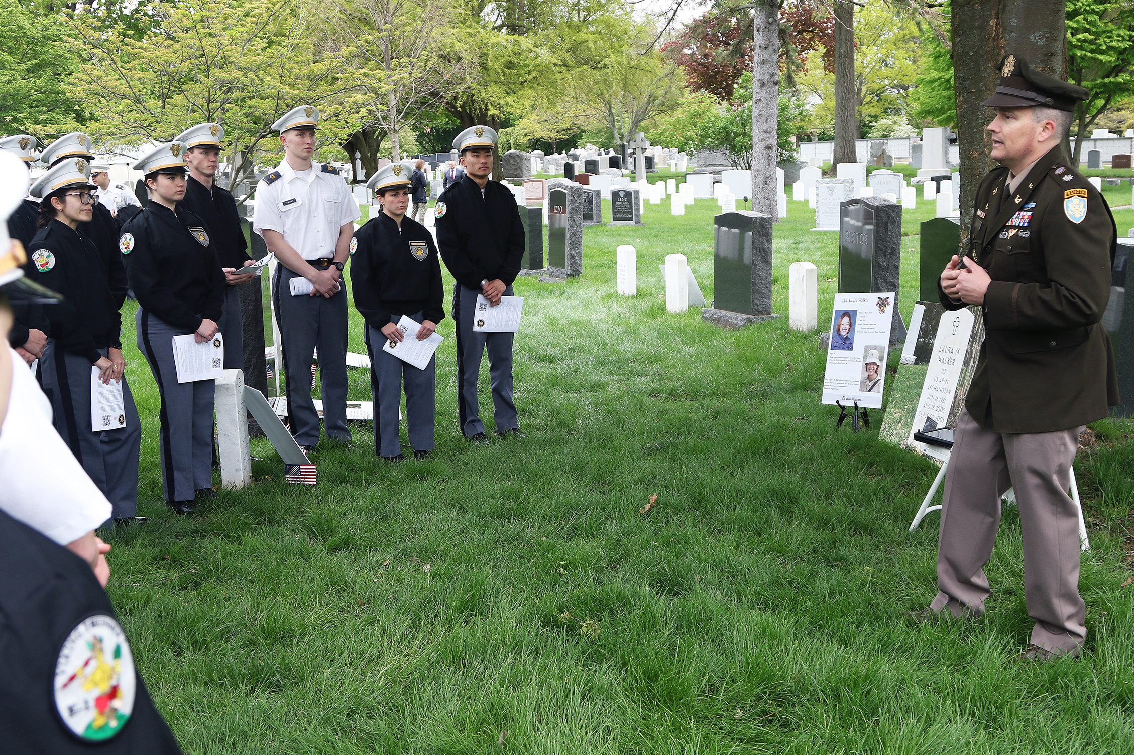 The Simon Center for the Professional Military Ethic hosted the “Inspiration to Serve” Cemetery Tour for the Class of 2025 Cadets on May 4 at the West Point Cemetery. The purpose of the annual tour is three-fold: to remember and honor fallen USMA graduates, to inspire cadets and strengthen their identities as members of the Long Gray Line, and to catalyze cadets’ reflection on their willingness to freely affirm their commitment to serve in the profession of arms, which the second-class cadets accomplish eac