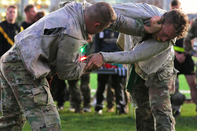 The Department of Physical Education had its Company Athleticsʼ Fall Brigade Finals Nov. 8-9 at various locations in Central Area. The sports competed for in the fall championships were soccer, flag football, basketball, submission grappling and orienteering. In soccer, Company I-1 defeated Co. A-4, 2-1, to take the championship. (Above) In orienteering, Co. F-2  earned the victory. (Above right) Co. D-3 took a hotly-contested basketball game for the win over Co. C-2, 43-41. (Bottom right) Co. G-4 destroyed
