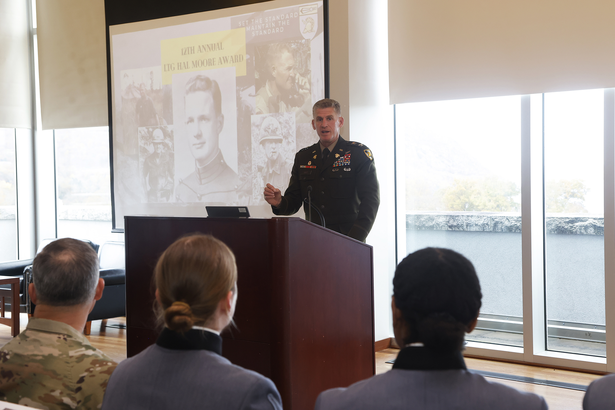 The Department of Physical Education hosted the 12th annual Lt. Gen. Harold “Hal” G. Moore Warrior Athlete of Excellence Award Nov. 9 in the Haig Room at Jefferson Hall. This year’s recipients of the award were Class of 2024 Cadets Tanner Craig and Megan Nkamwa. Craig competes with the Army West Point wrestling team and Nkamwa participates with the Army West Point boxing team. The award recognizes one male and one female first-class cadet each year.