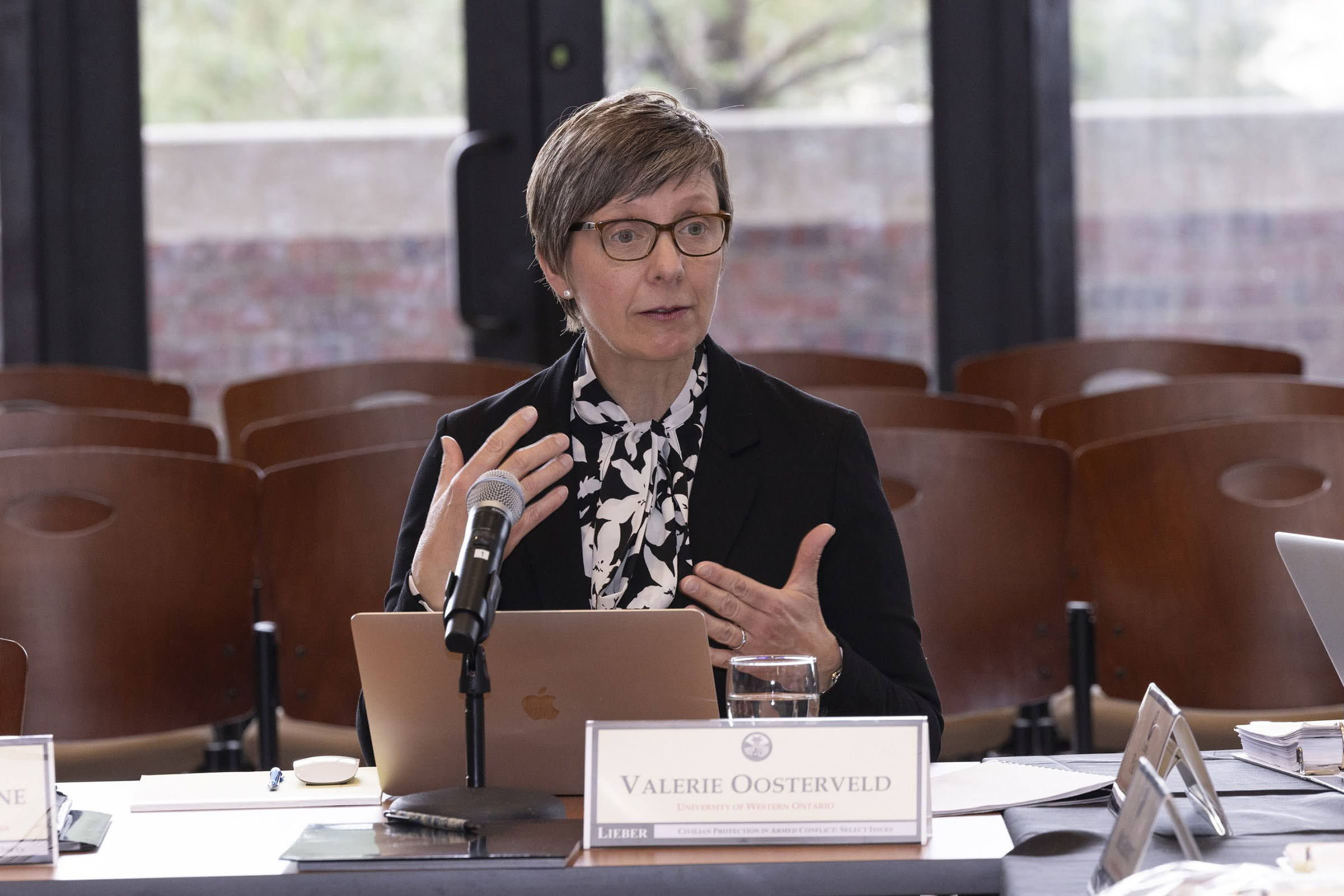 The U.S. Military Academy hosted the 2023 Lieber Institute Workshop. The focus of this year's workshop was Civilian Protection in Armed Conflict. The event took place at the Riverside Café on Nov. 7 at West Point. (Photo by Kyle Osterhoudt/USMA PAO)