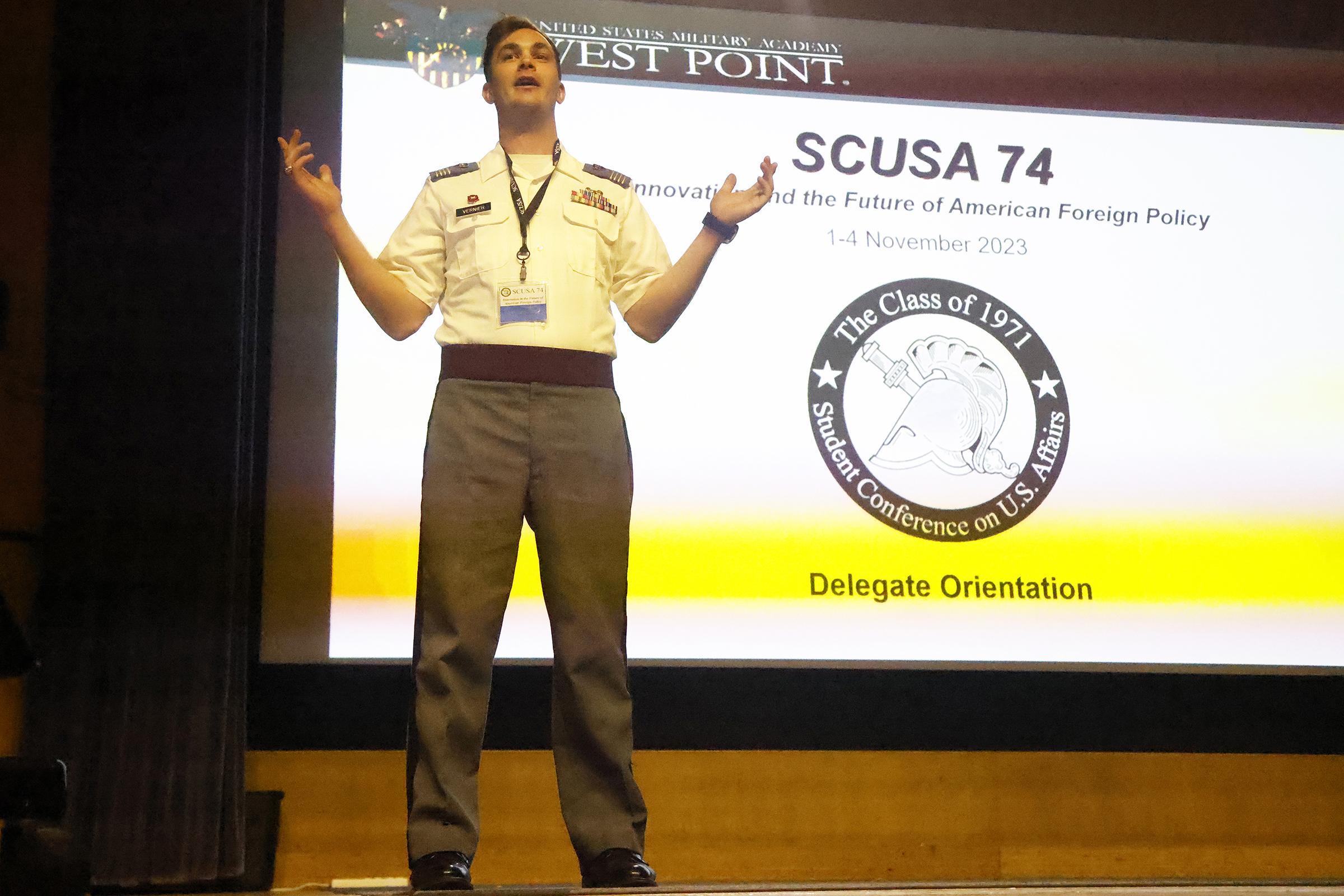 The Department of Social Sciences and the U.S. Military Academy welcomed students from around the country and the world to West Point from Nov. 1-4 for the 74th annual Class of 1971 Student Conference on U.S. Affairs. SCUSA is attended by 185 undergraduate students from 92 universities from the United States, 15 international students from nine countries, and 20 cadets from domestic and international military academies. There are several USMA cadets who serve as delegates, staff, task force members and room