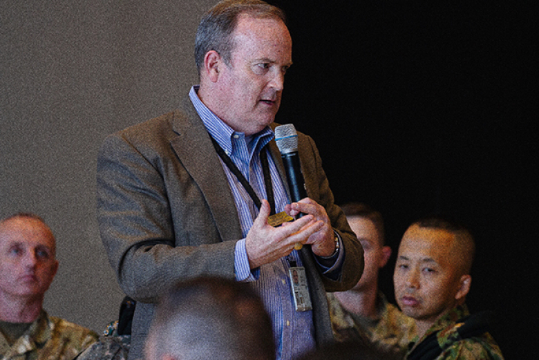 During the event, Dr. Peter Kilner, the William E. Simon Center for the Professional Military Ethic Chair for Character Development, discussed strategies, tactics and shared facets of U.S. military life and American culture, as the group spoke on the ethics of war and shared some key points about culture and how it influences military stratagems, among other topics.      		     Photo by Jorge Garcia/PV    