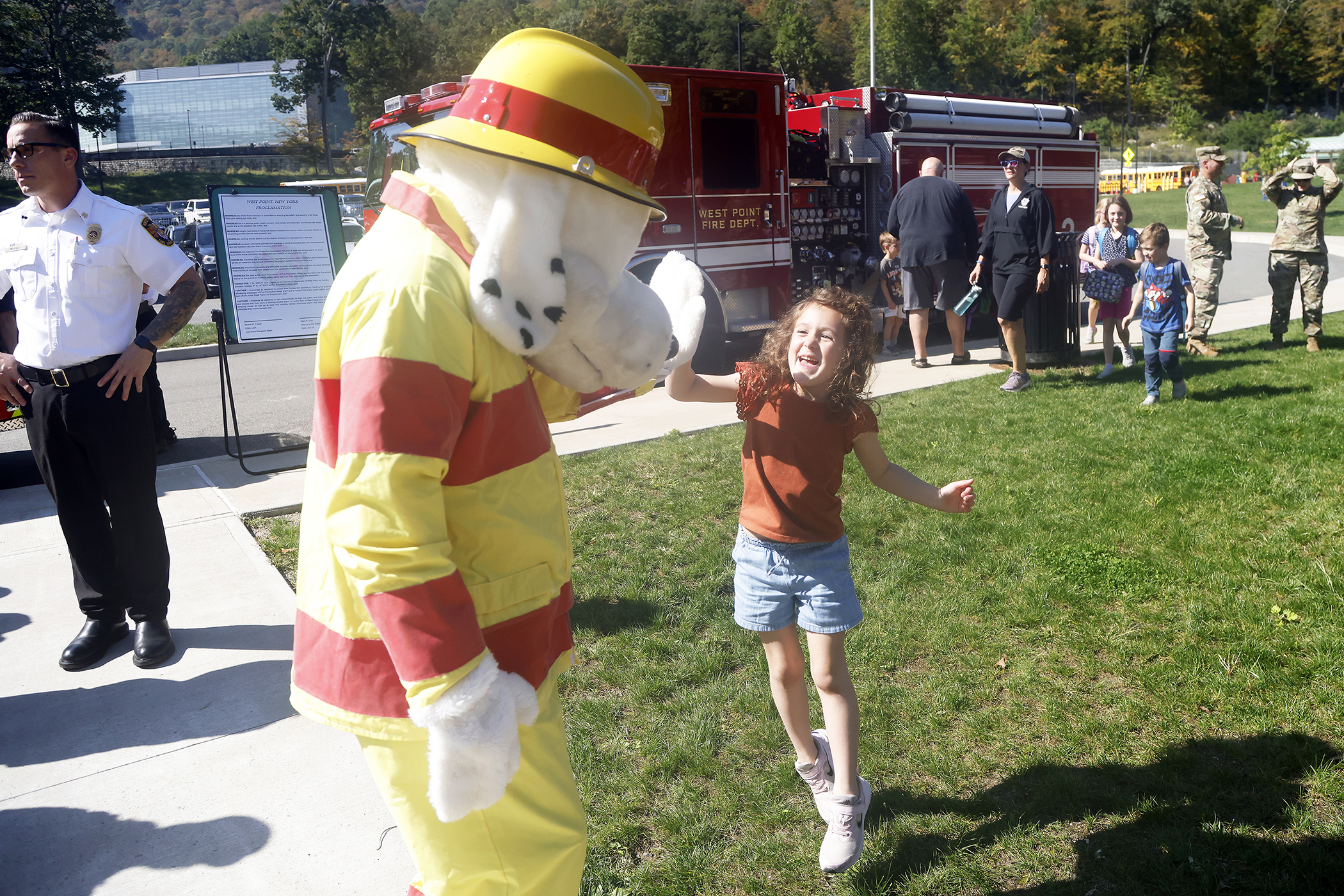 With a commitment to ensuring the safety and security of those living, working and visiting West Point, U.S. Army Garrison West Point and the West Point Fire Department (WPFD) teamed up for a Fire Prevention Week Proclamation signing Oct. 4 at the West Point Middle School (WPMS).    (Photo by Eric S. Bartelt/PV)