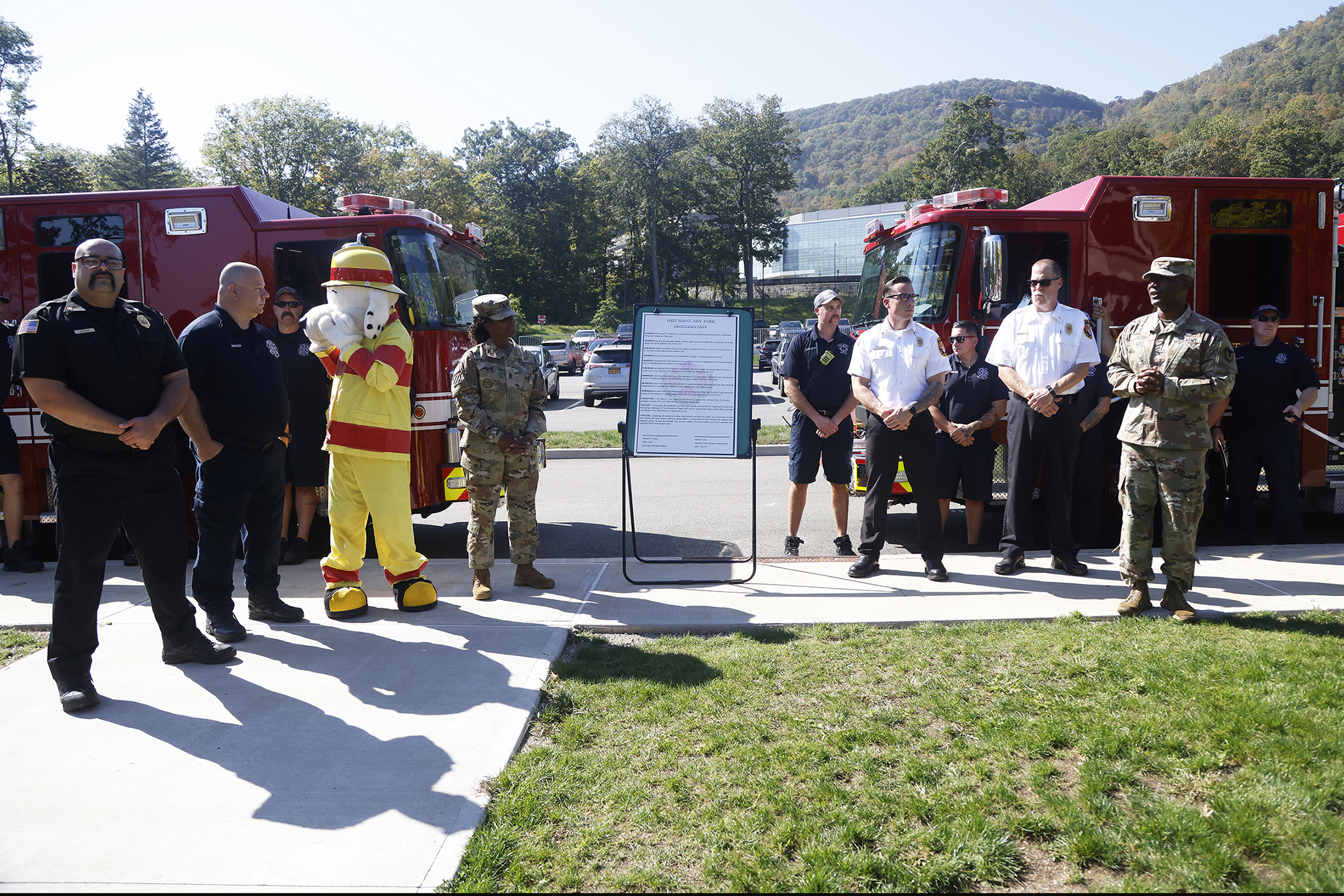 With a commitment to ensuring the safety and security of those living, working and visiting West Point, U.S. Army Garrison West Point and the West Point Fire Department (WPFD) teamed up for a Fire Prevention Week Proclamation signing Oct. 4 at the West Point Middle School (WPMS).    (Photo by Eric S. Bartelt/PV)