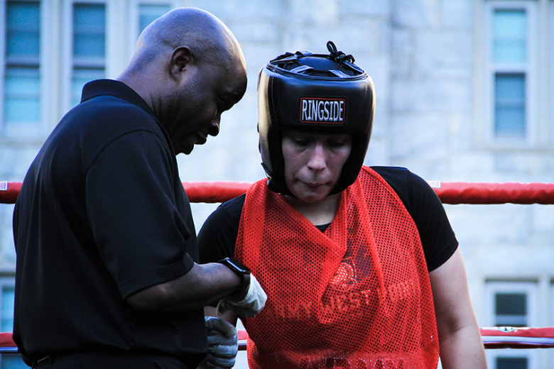 The grills were fired up, hot dogs and burgers were served and beverages were guzzled as cadets and U.S. Military Academy staff and faculty gathered to witness the Boxing Rumble Sept. 10 at West Point’s central area. Cadets from the Army West Point boxing team competed against one another in a no holds barred match up showcasing their boxing acumen amongst a roaring crowd. 