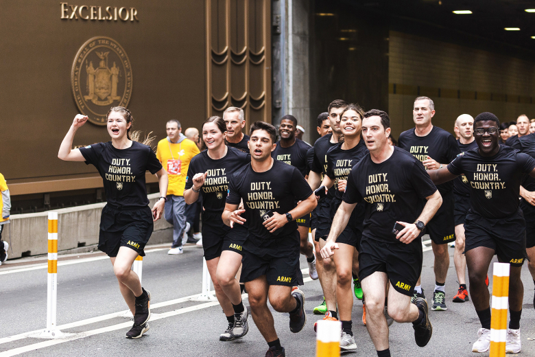 About 1,100 cadets and leadership from the U.S. Military Academy participated in the Tunnel to Towers 5K Memorial Run/Walk Sunday in Manhattan. The cadets volunteered to run and be flag bearers alongside thousands of other participants from the mouth of the Brooklyn Battery Tunnel to the grounds of the One World Trade Center. The route is the same one that New York City Firefighter Stephen Siller took on 9/11 after hearing the radio dispatch that a plane had struck the Twin Towers. He gathered nearly