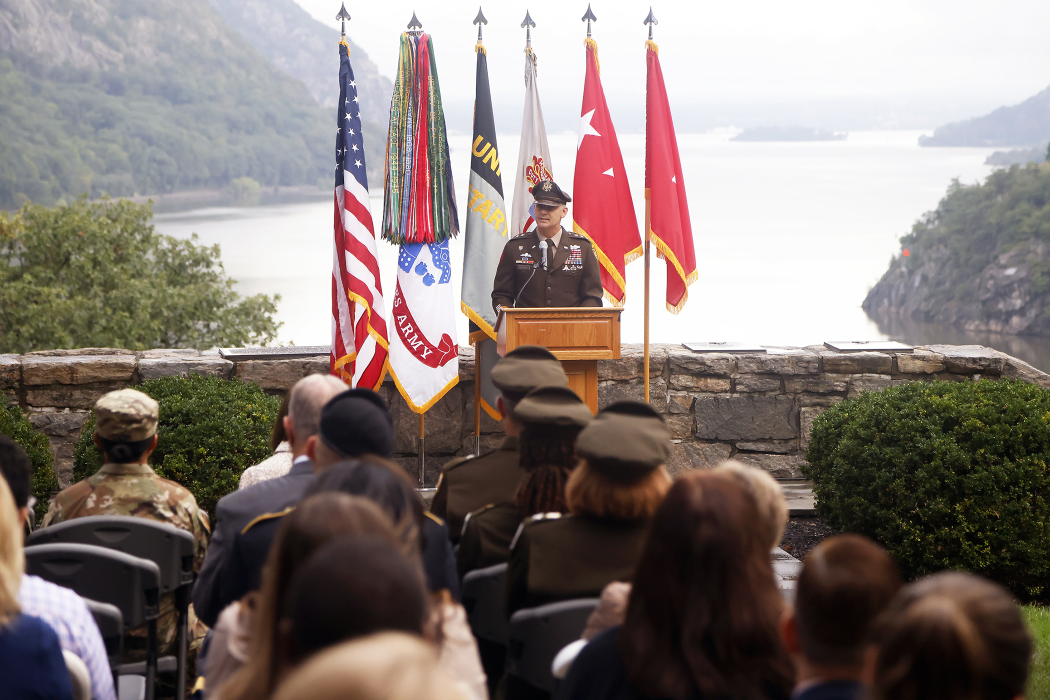 Twenty-two years after the searing events of Sept. 11, 2001, members of the West Point community took a moment to reflect on those who perished that day and servicemembers who made the ultimate sacrifice in the years that followed during the West Point Remembrance Ceremony on Sept. 11 at Trophy Point on the grounds of the U.S. Military Academy.    (Photo by Eric S. Bartelt/PV)