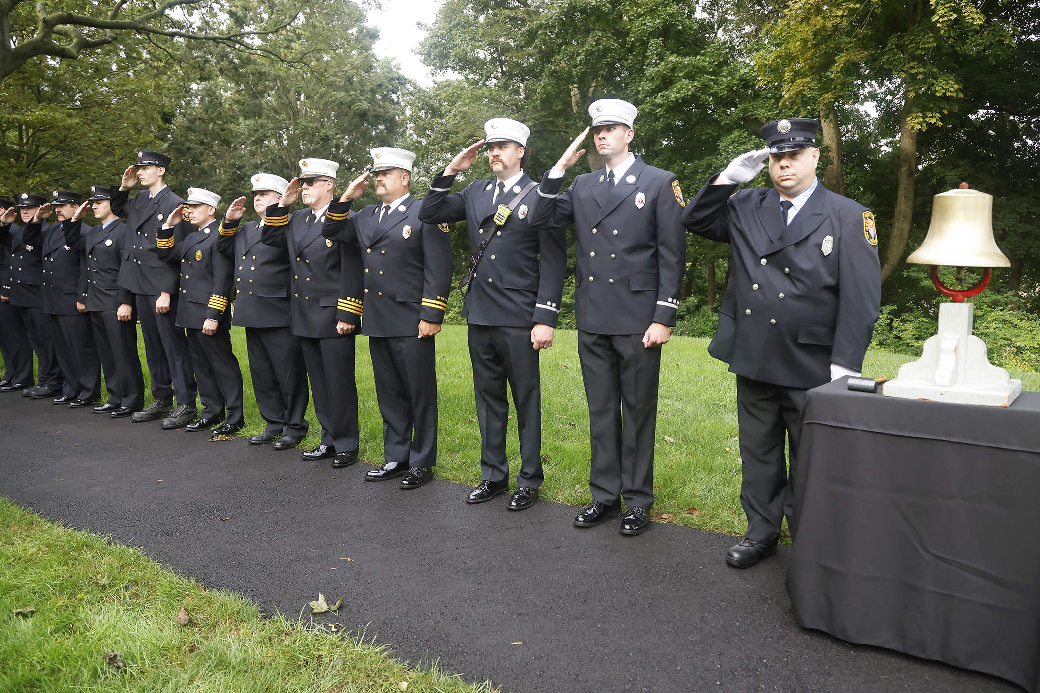 Twenty-two years after the searing events of Sept. 11, 2001, members of the West Point community took a moment to reflect on those who perished that day and servicemembers who made the ultimate sacrifice in the years that followed during the West Point Remembrance Ceremony on Sept. 11 at Trophy Point on the grounds of the U.S. Military Academy.    (Photo by Eric S. Bartelt/PV)
