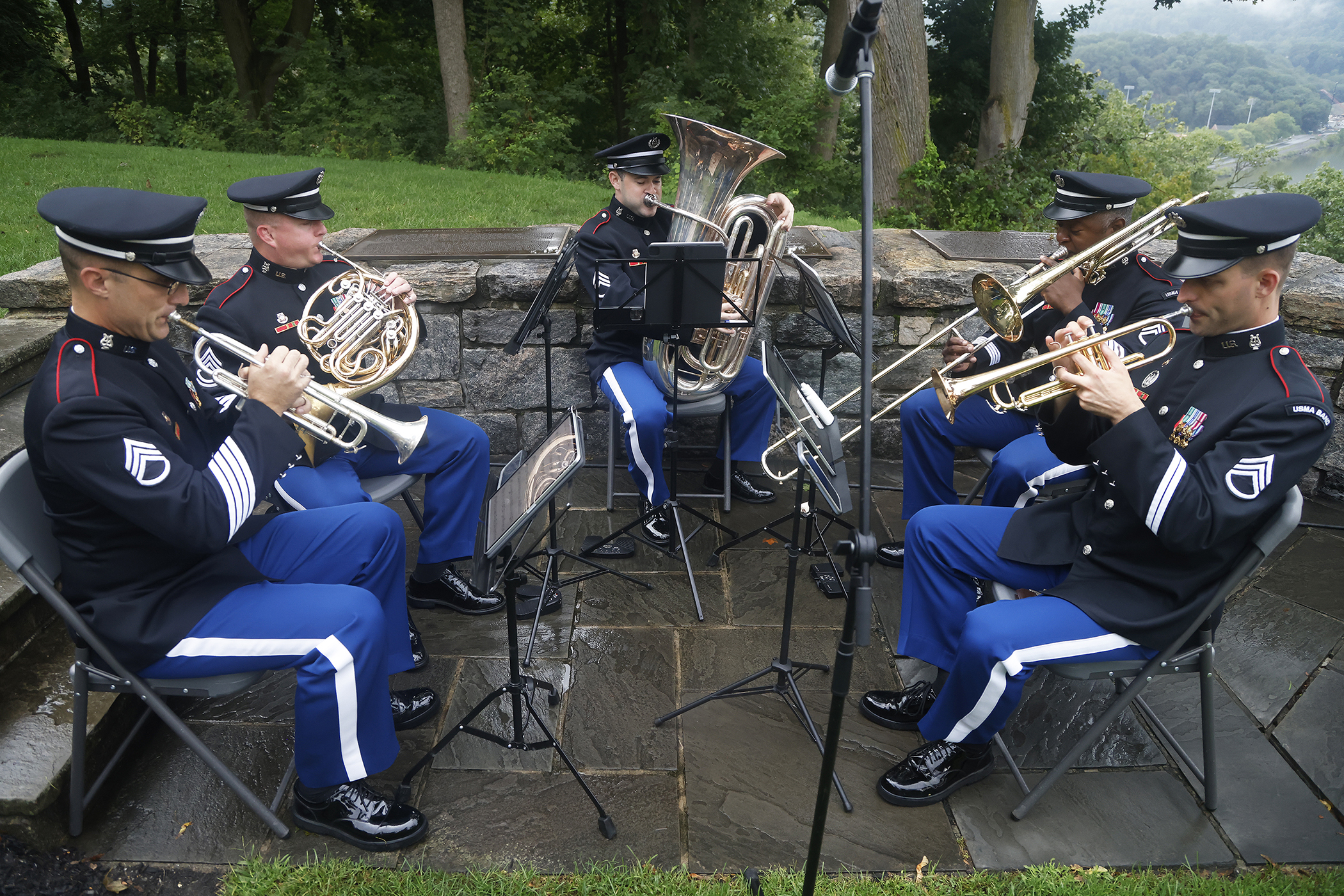 Twenty-two years after the searing events of Sept. 11, 2001, members of the West Point community took a moment to reflect on those who perished that day and servicemembers who made the ultimate sacrifice in the years that followed during the West Point Remembrance Ceremony on Sept. 11 at Trophy Point on the grounds of the U.S. Military Academy.    (Photo by Eric S. Bartelt/PV)