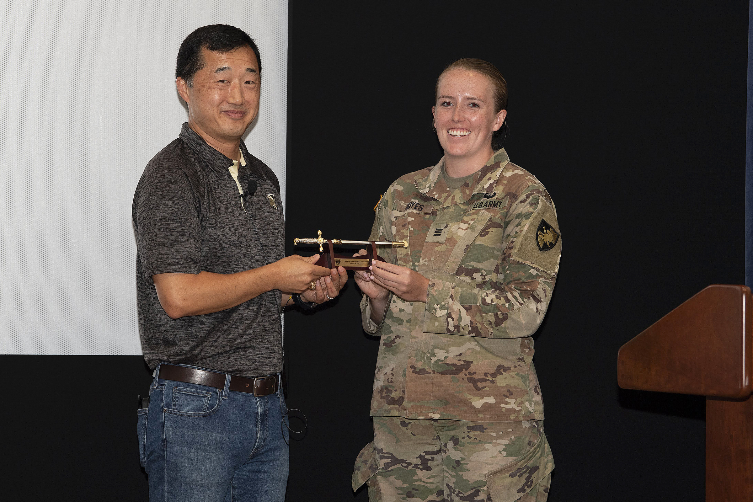 Young Bang, the Principal Deputy Assistant Secretary of the Army (Acquisitions, Logistics and Technology), spoke to the U.S. Military Academy American Society of Engineering Management (ASEM) student chapter about the future of Army modernization and the importance of an engineering management education during a lecture Sept. 8 at Arnold Auditorium.    (Photo courtesy of Department of Systems Engineering)