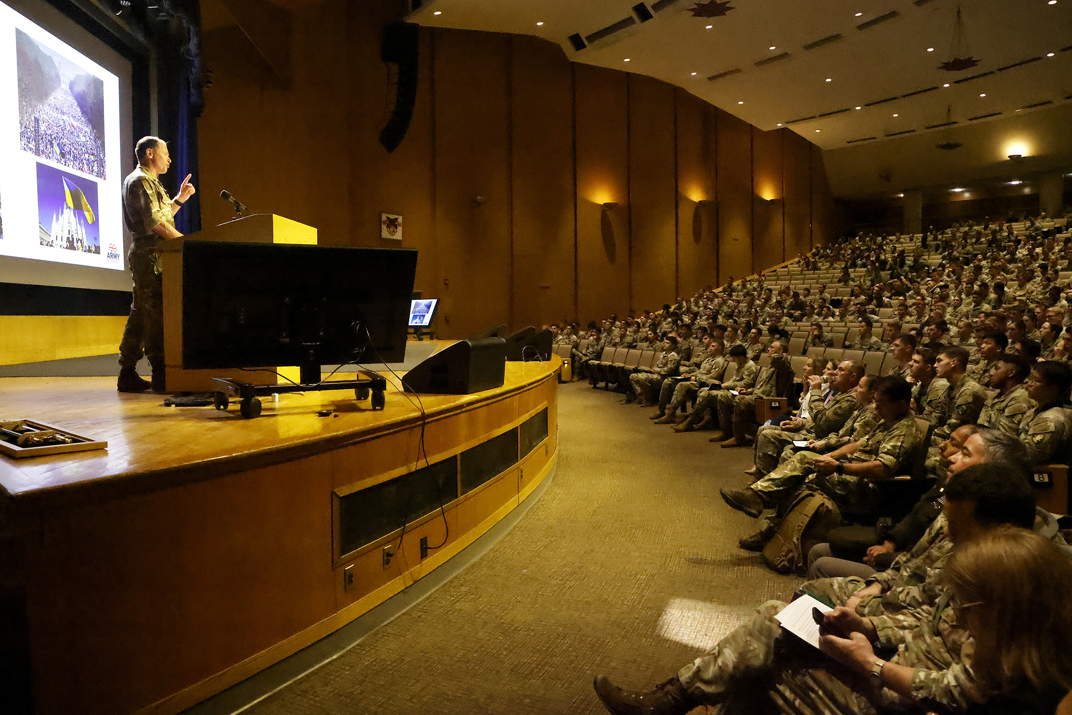 The U.S. Military Academy hosted the 77th annual Kermit Roosevelt Lecture Sept. 28 at Robinson Auditorium. The guest speaker for the distinguished foreign visit was British Lt. Gen. Sir Roly Walker, deputy chief of Defense Staff for Military Strategy and Operations at the Ministry of Defense.  Kermit Roosevelt, son of President Theodore Roosevelt, served both the U.S. and United Kingdom armies during World War I and World War II. The annual lecture offers a chance for continued fostering of Anglo-American 