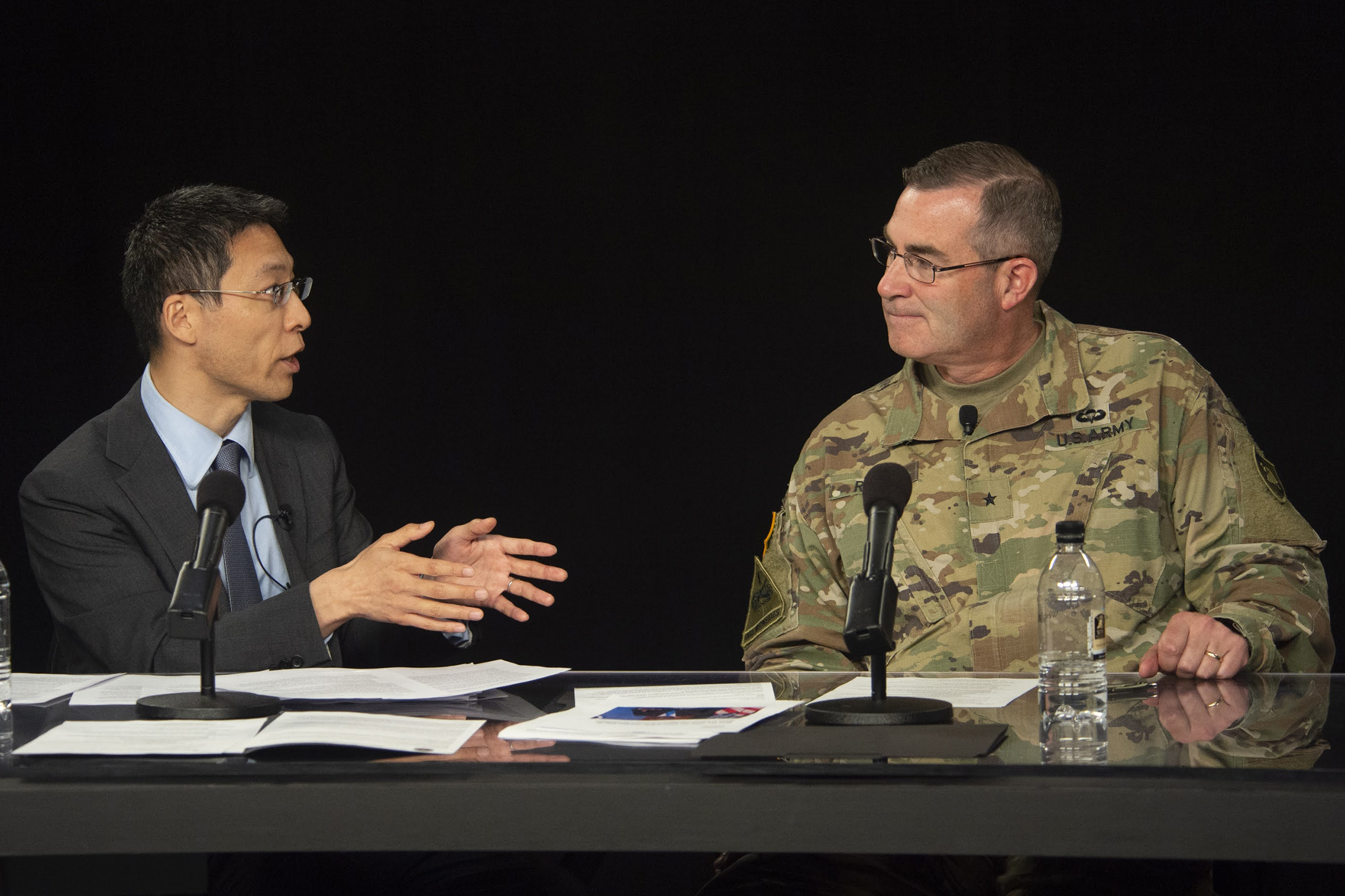  Tune into this episode of the “Inside West Point: Ideas That Impact” podcast at http://bit.ly/InsideWP_AI_Law.  As we launch West Point’s newest annual intellectual theme, “Innovation, Technology and the Future of National Defense,” join Brig. Gen. Shane Reeves in this fascinating discussion with Law Professor Hitoshi Nasu and now-retired Col. and robotics expert, Chris Korpela.  (Photo by Kyle Osterhoudt/USMA PAO) 