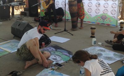 Peter and Jill listening to spoken word performances