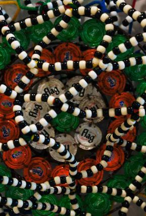 Detail of beads Nick Cave work Dakar