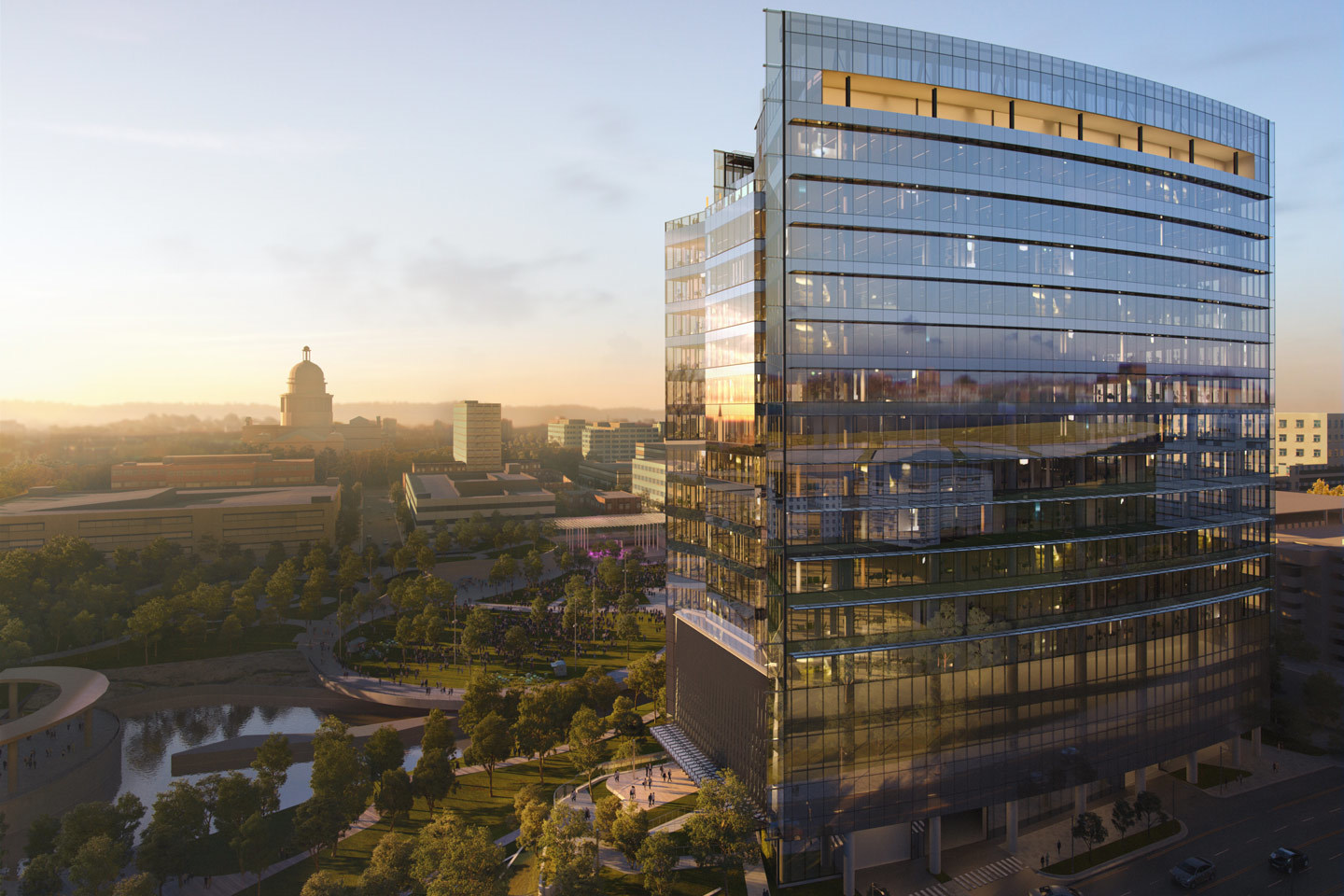 Photo rendering of the forthcoming office building on a site near the former University Medical Center Brackenridge.